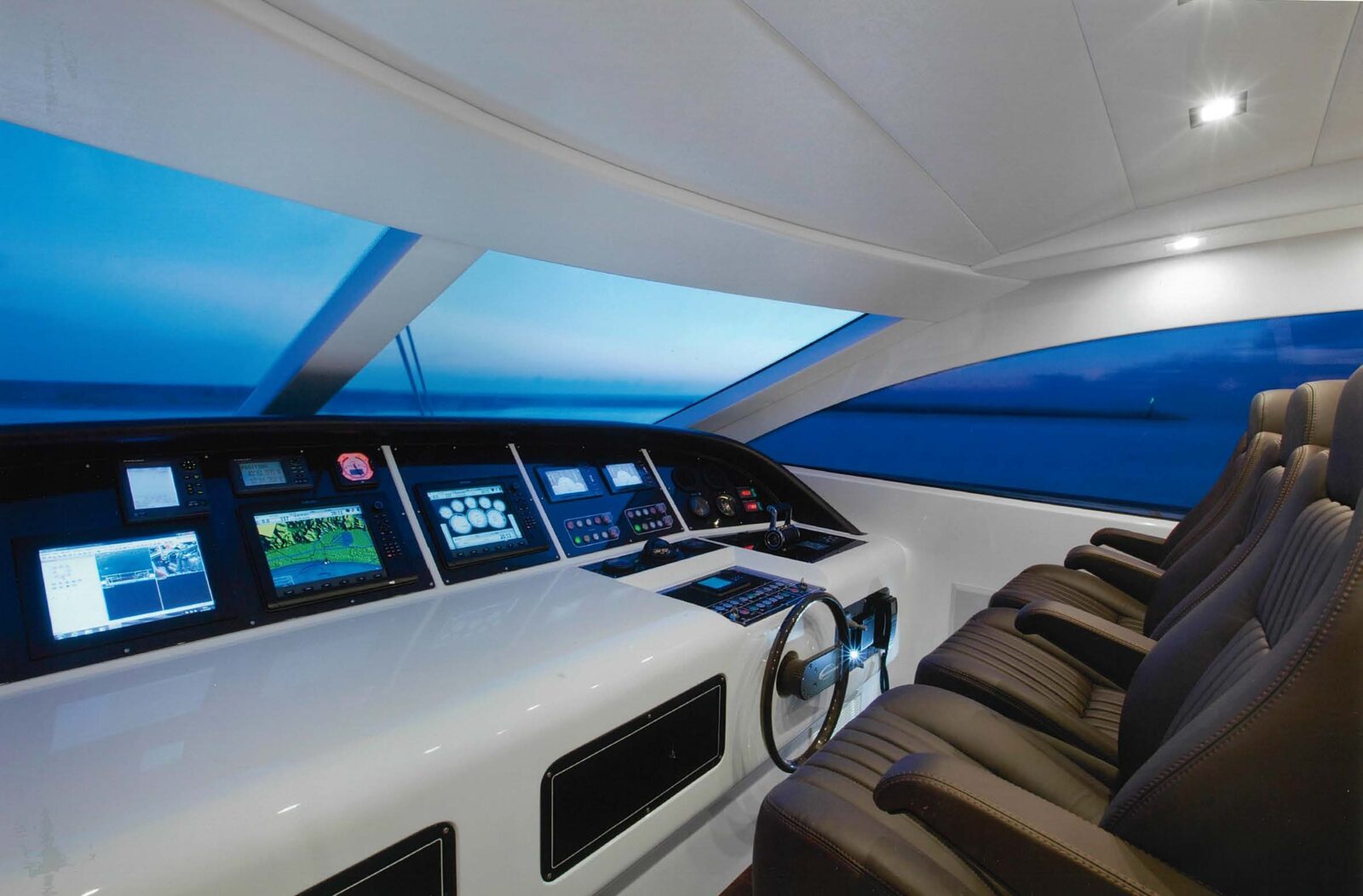 Mangusta yacht cockpit with navigation screens