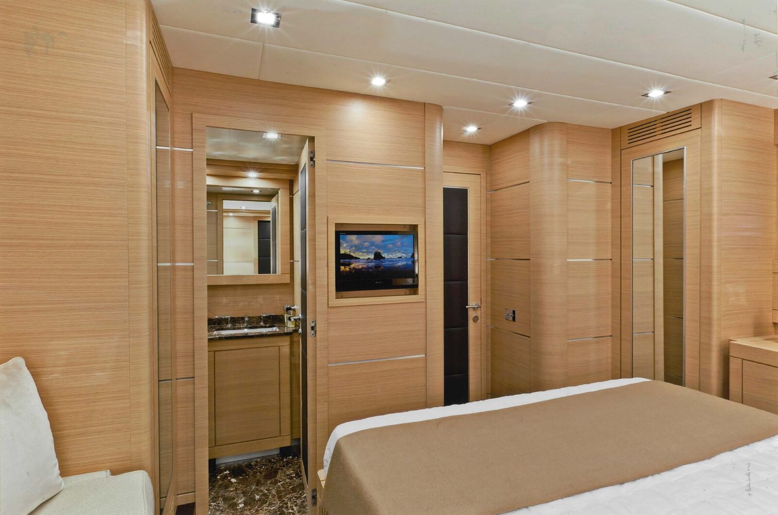 Elegant Mangusta Yachts cabin interior design