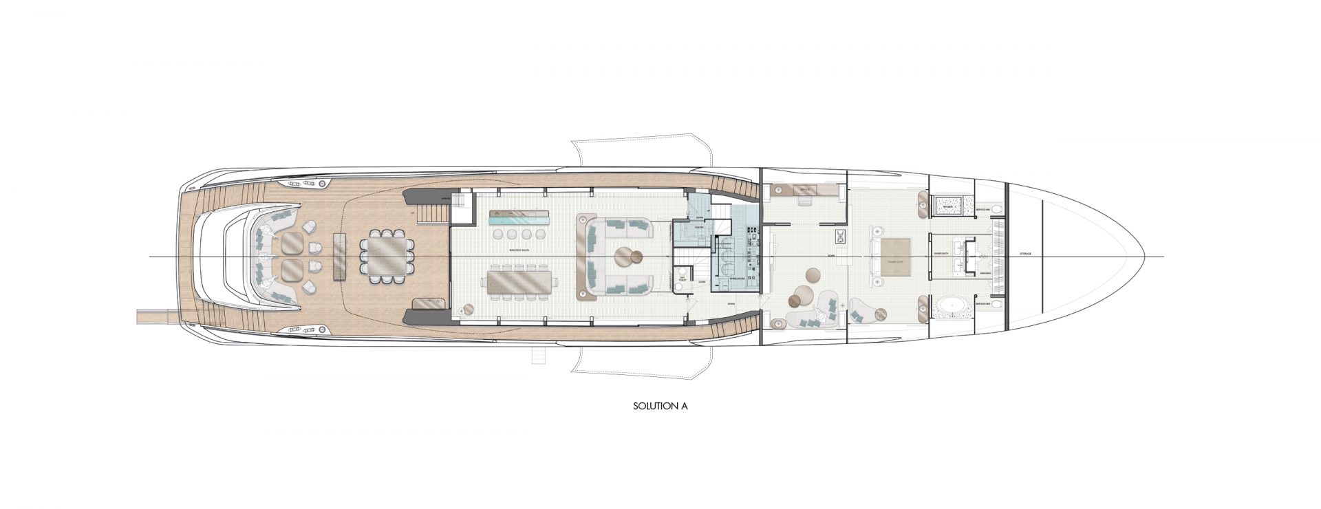Floor plan of Mangusta Yachts luxury yacht.