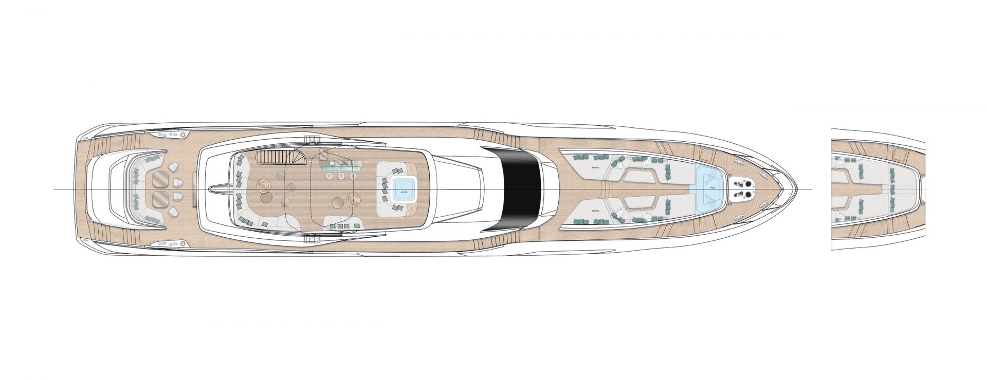 Mangusta Yachts deck plan with seating areas