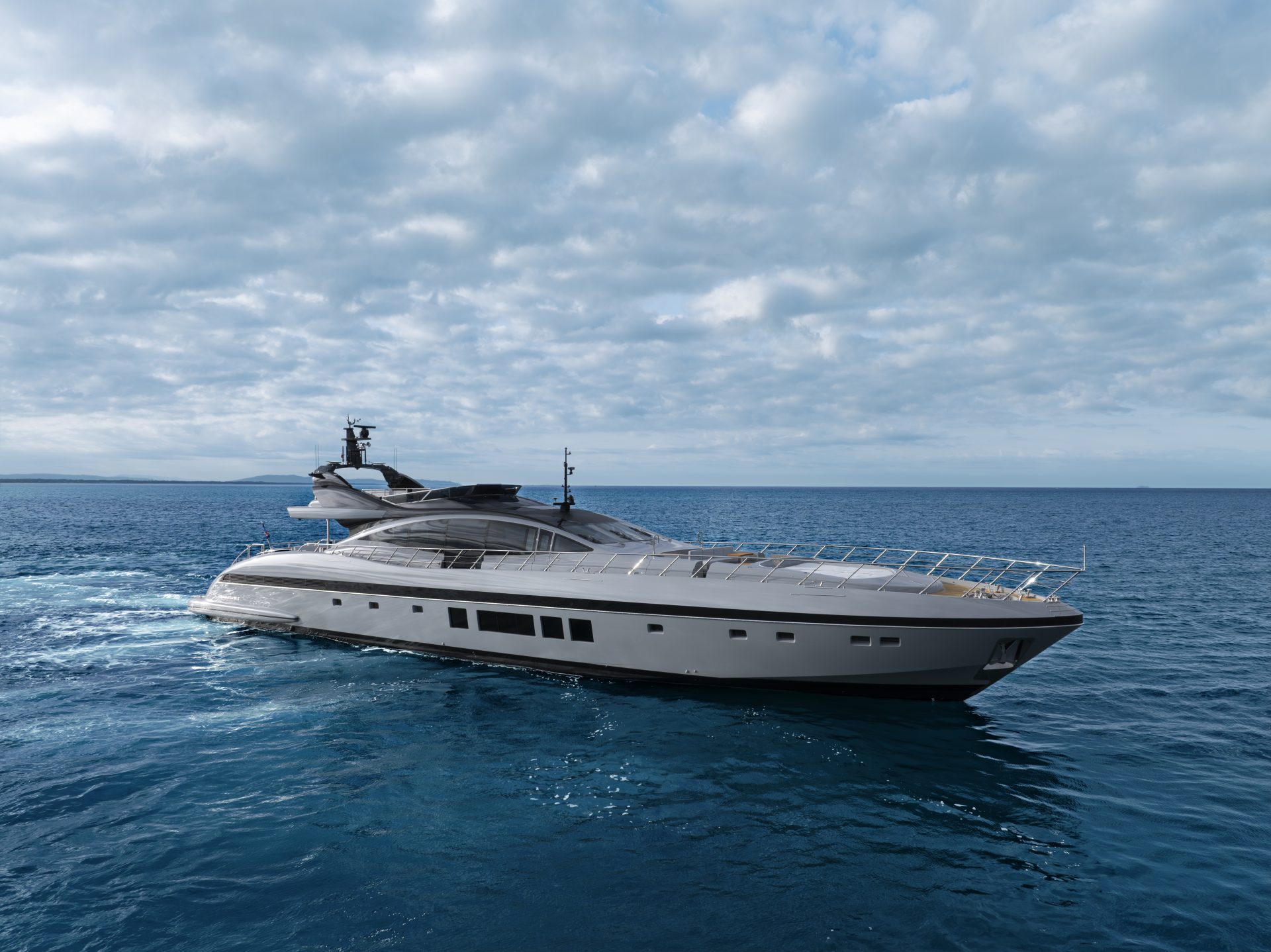 Mangusta Yacht gliding on open sea.