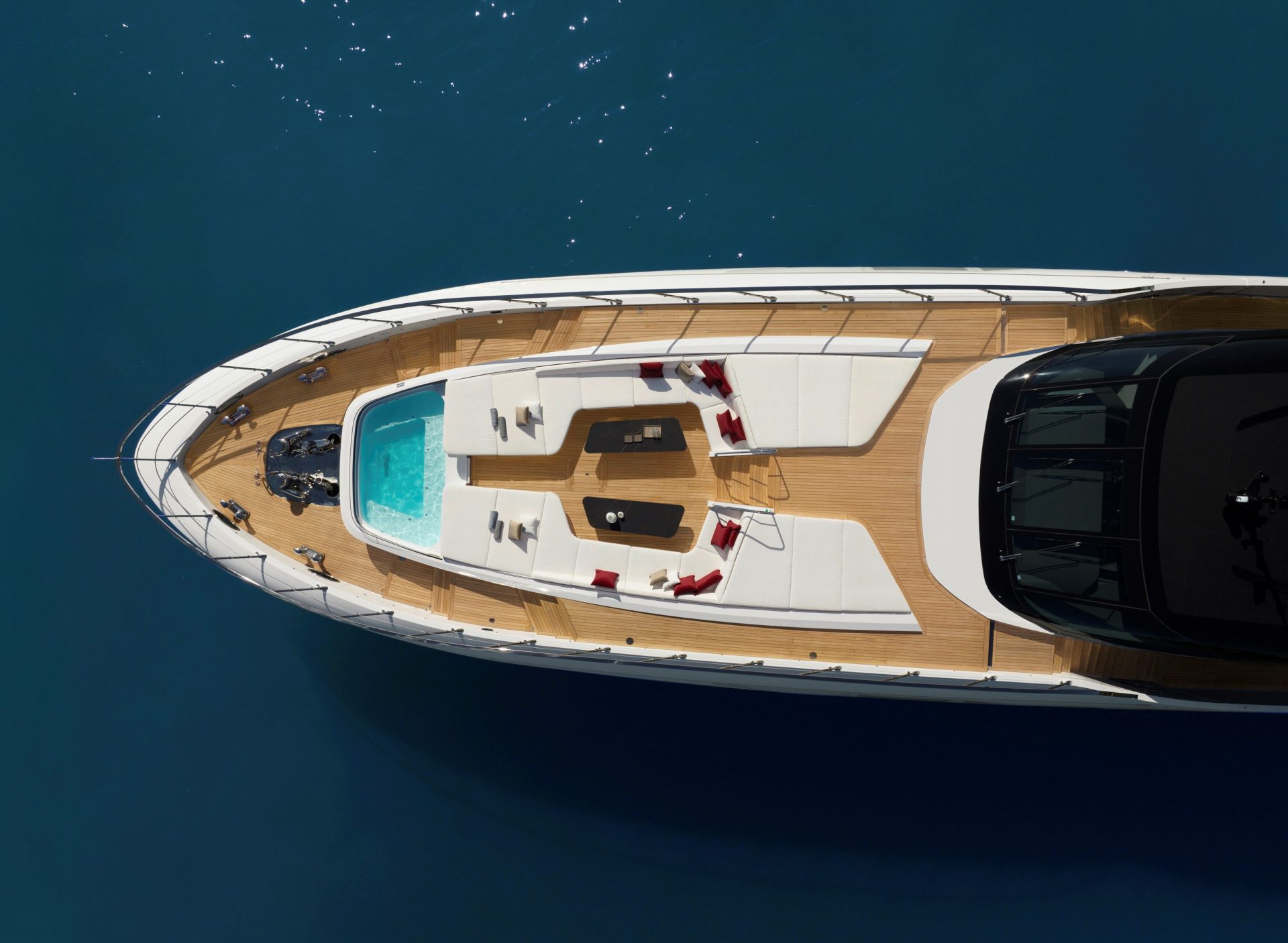 Luxurious Mangusta yacht aerial view