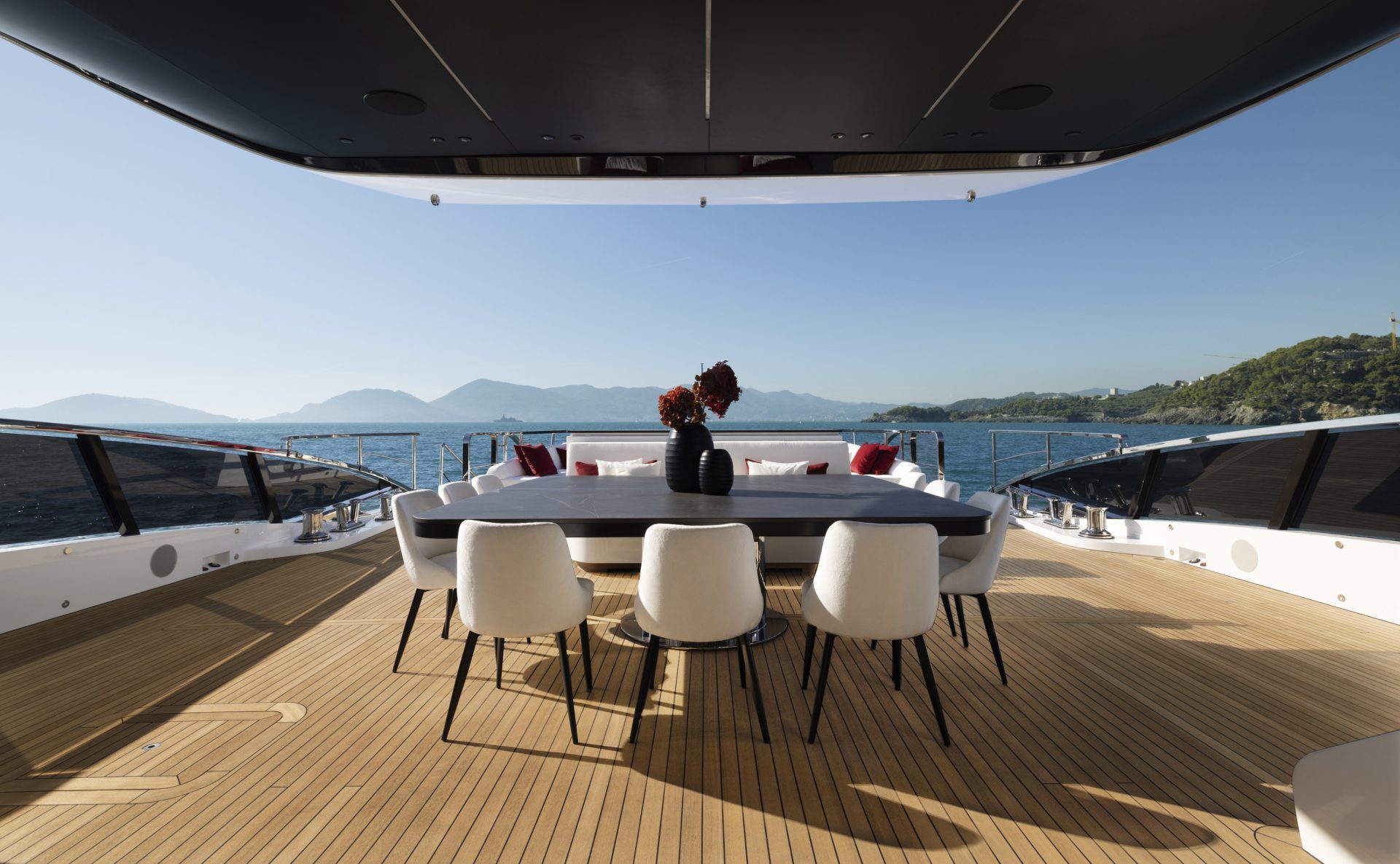 Luxury yacht deck with elegant dining area