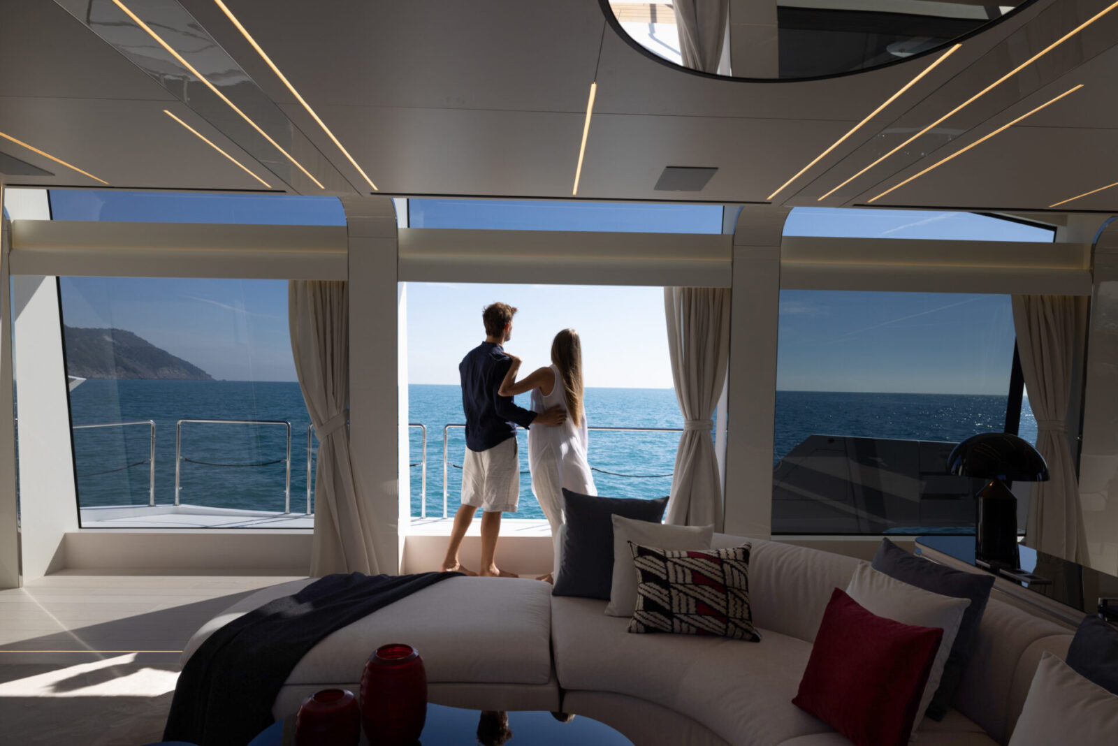 Luxury yacht interior with ocean view