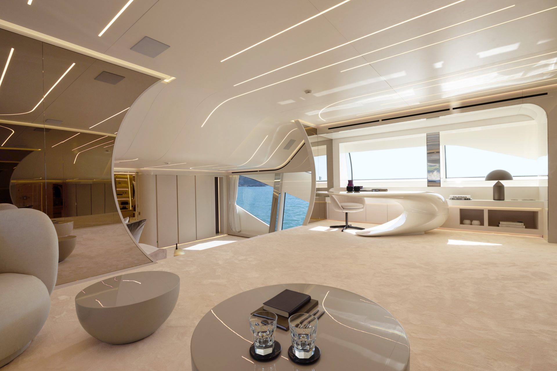 Luxurious Mangusta Yachts interior lounge
