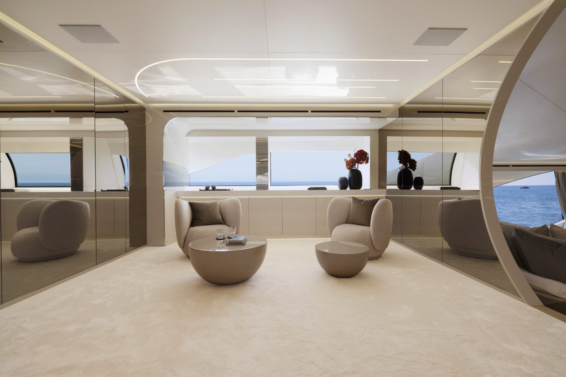 Luxurious yacht interior with sea view