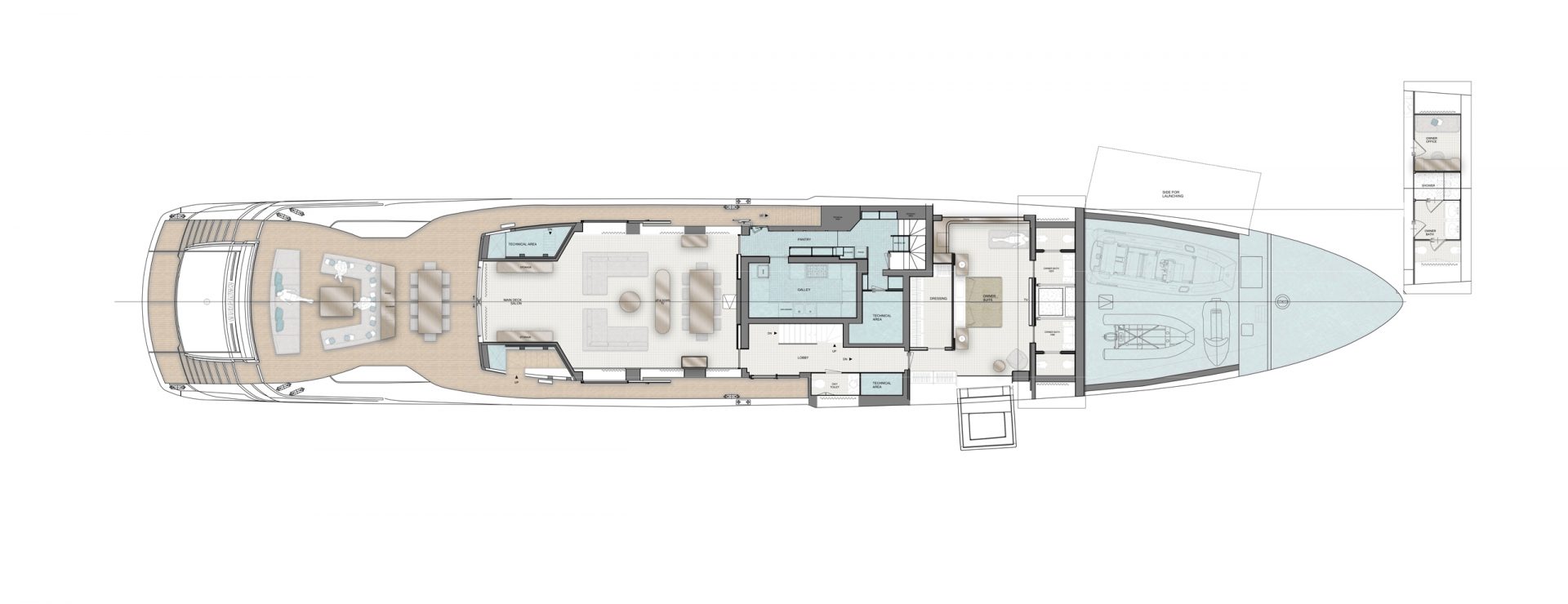 Piantina layout ponte principale Mangusta Yachts