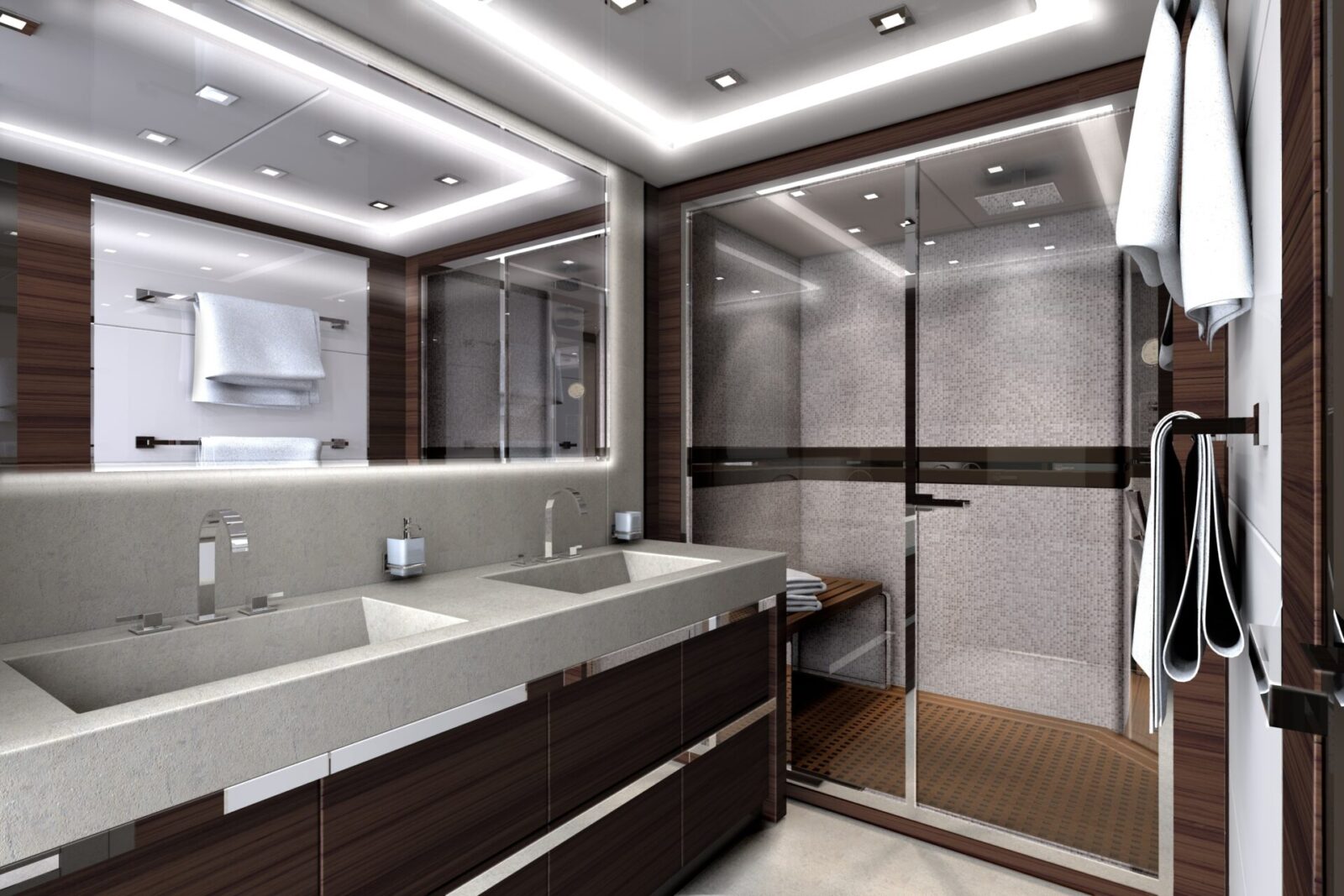Bagno moderno di lusso su yacht Mangusta