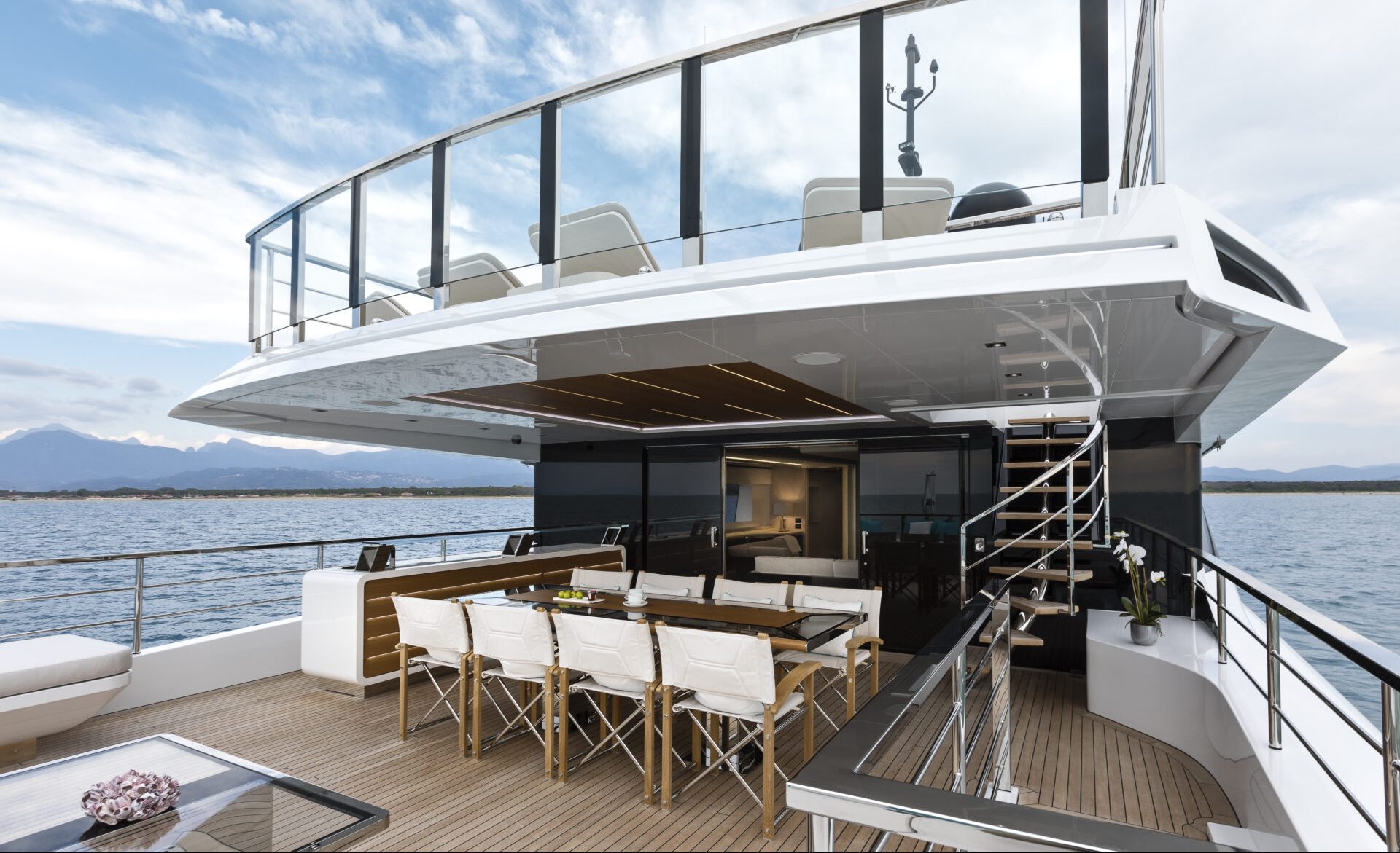 Luxury yacht outdoor dining area