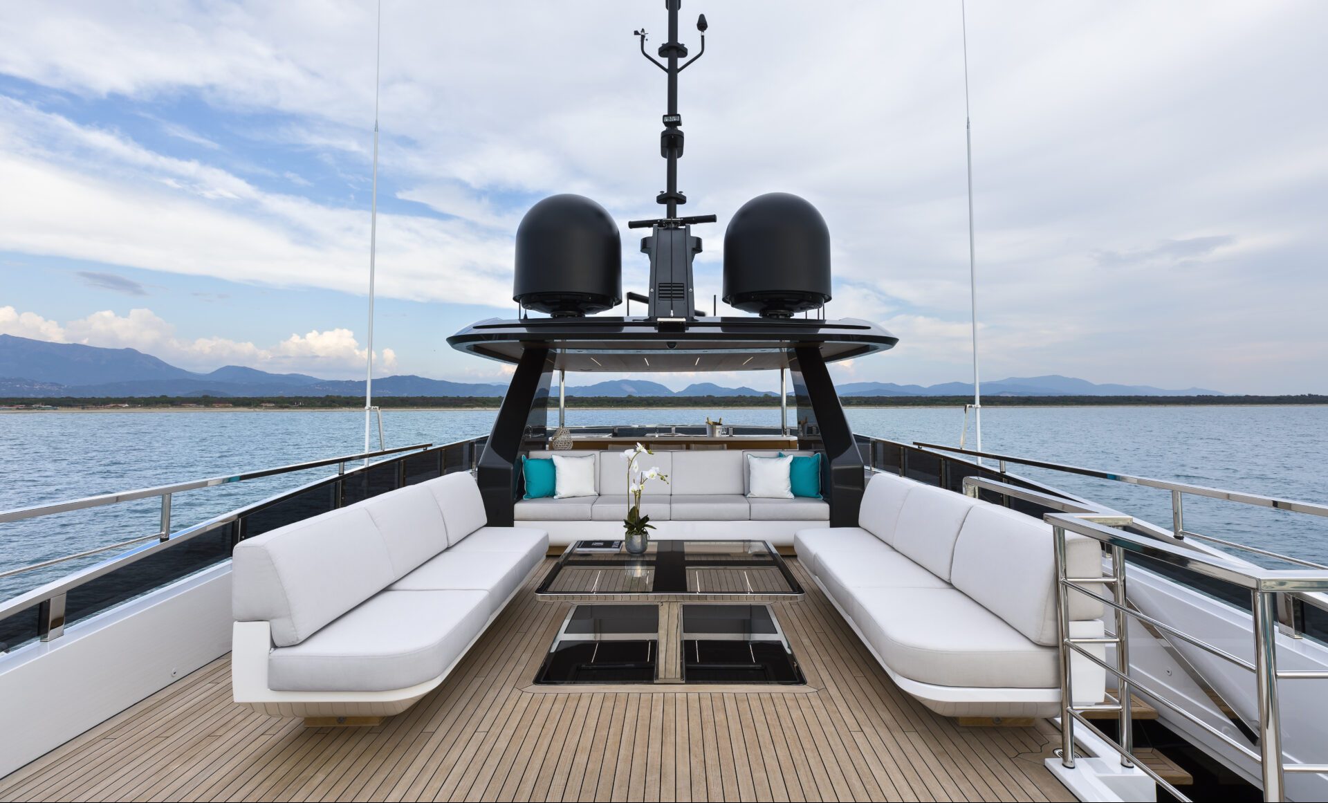 Luxurious deck seating on Mangusta yacht