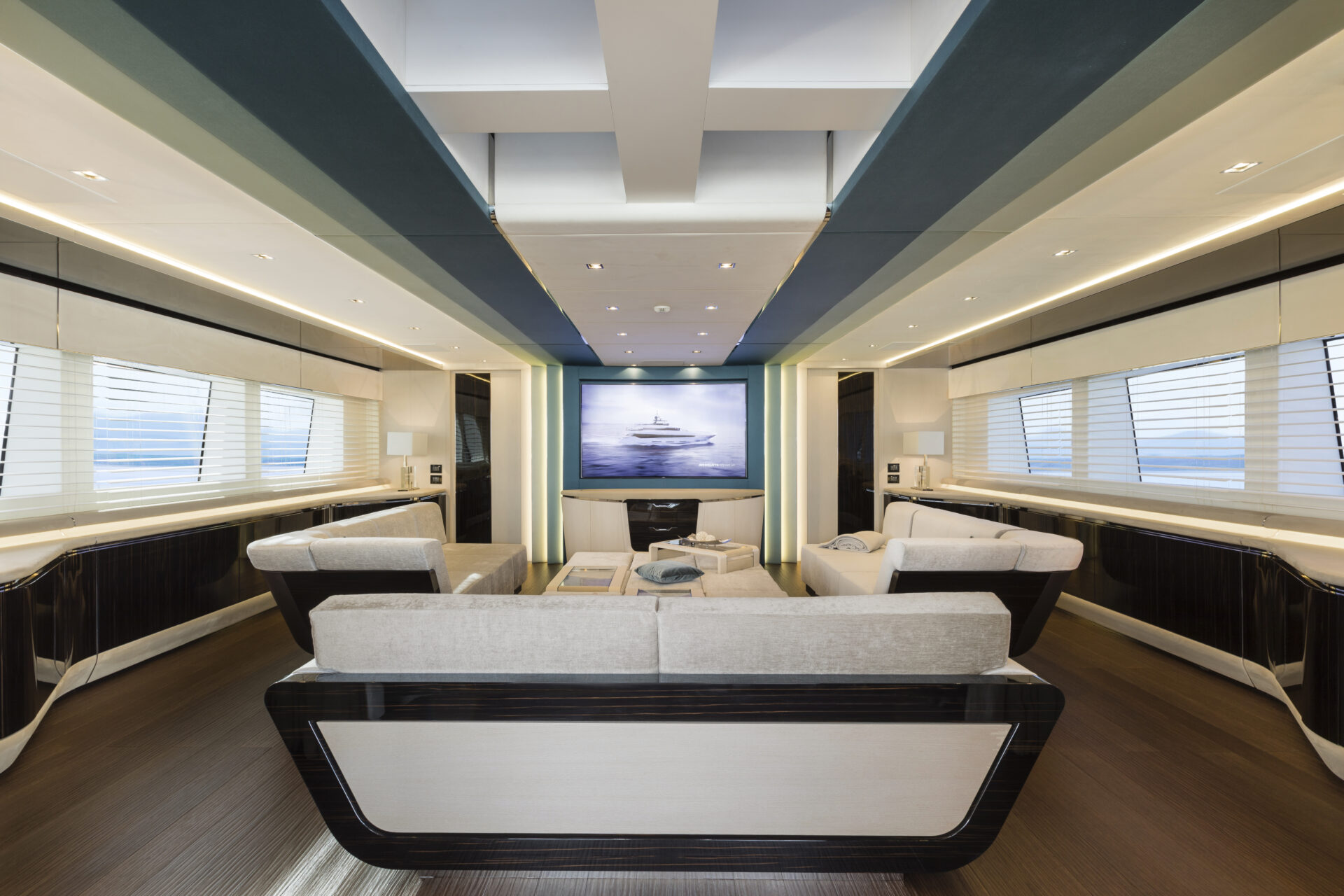 Luxurious yacht interior lounge with modern design