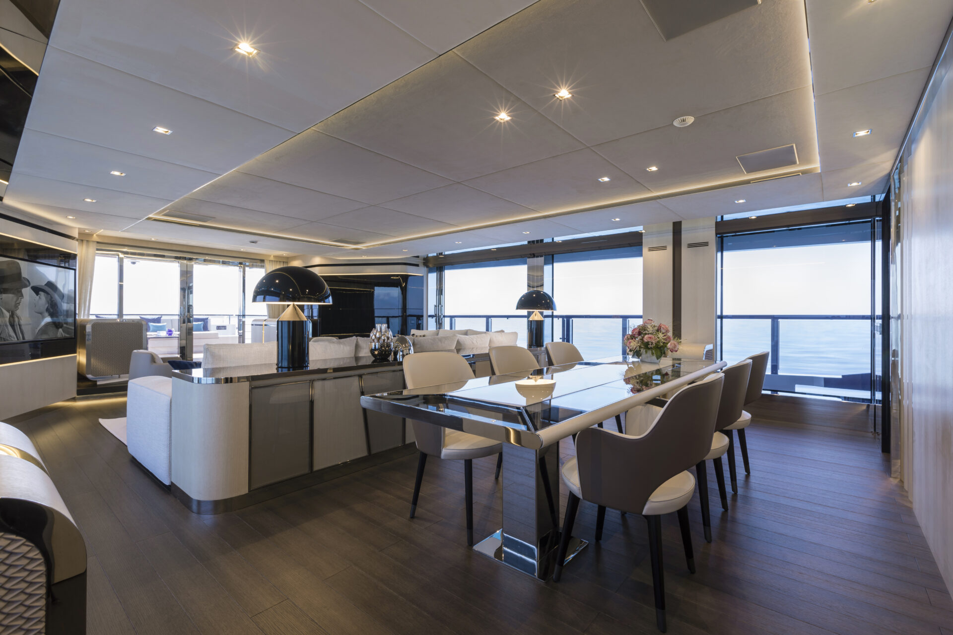 Luxurious yacht dining area with ocean view