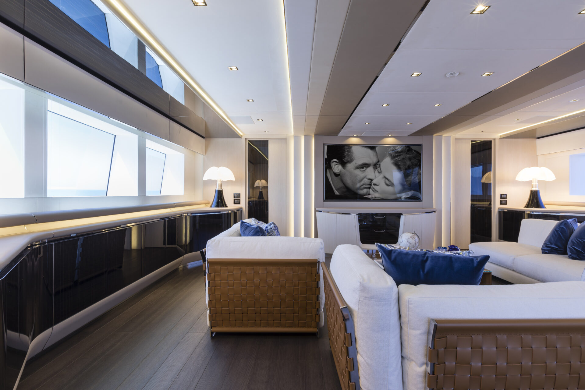 Luxurious Mangusta Yachts modern lounge interior