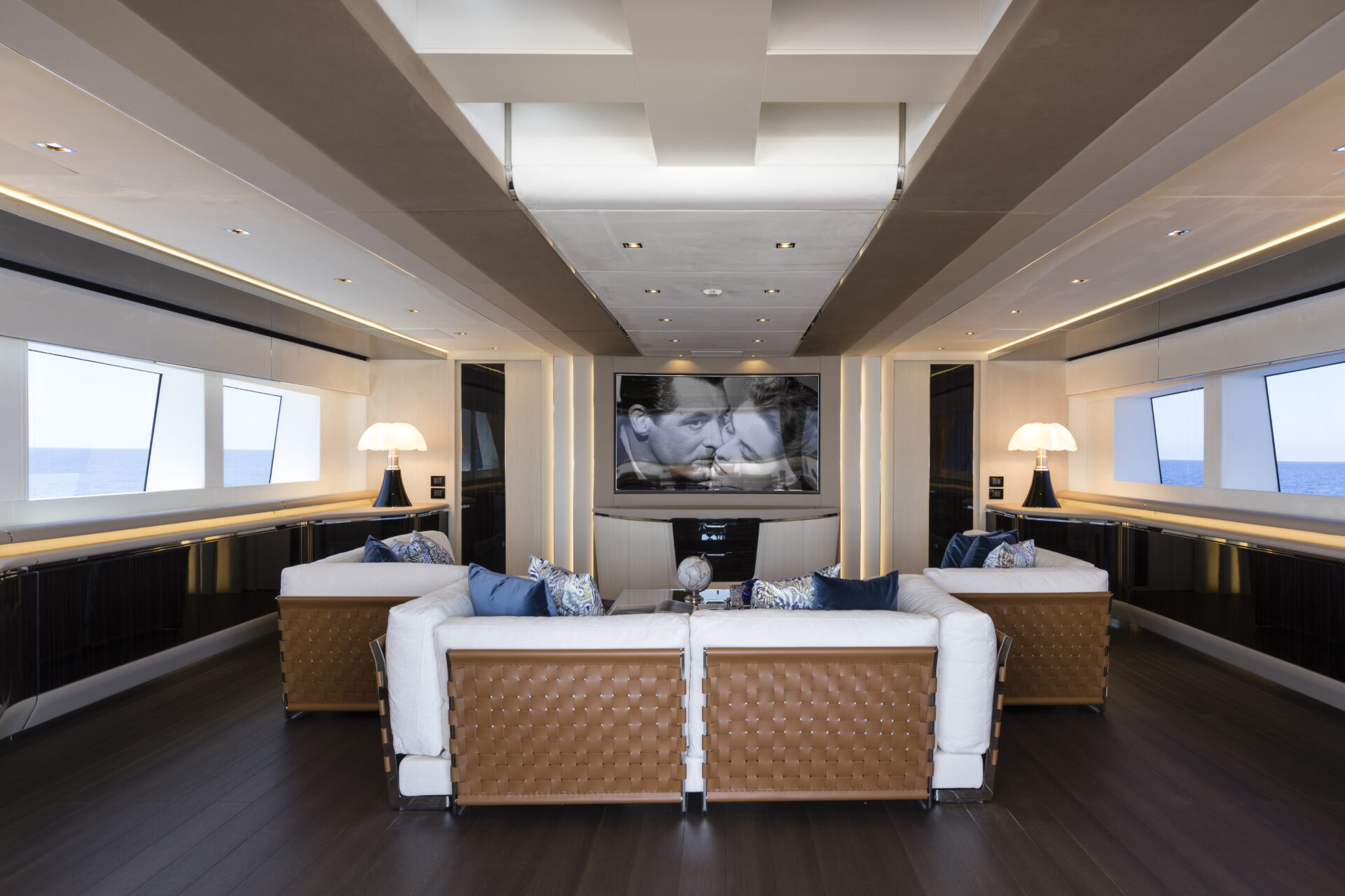 Luxurious interior of Mangusta yacht living area