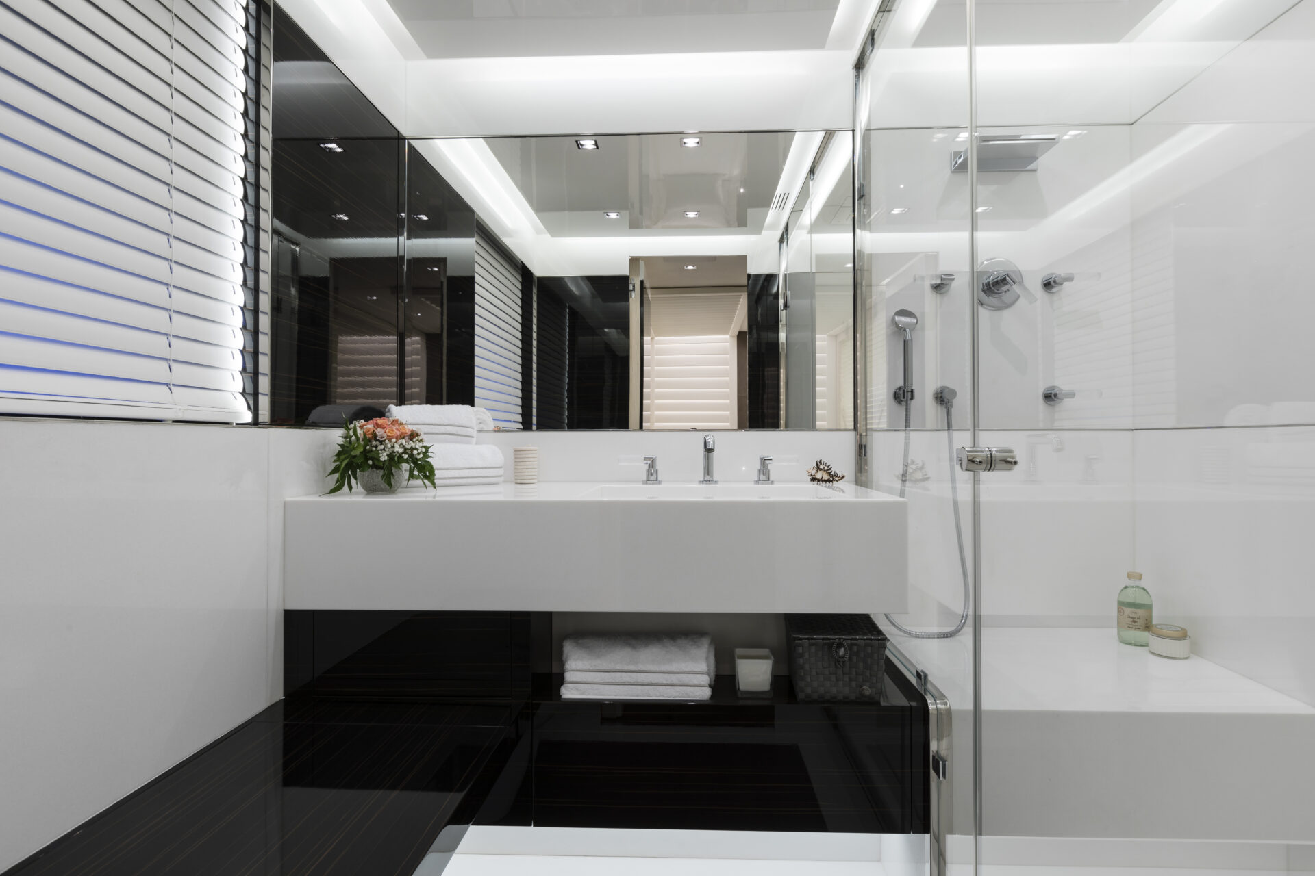 Luxury yacht bathroom with sleek modern design.