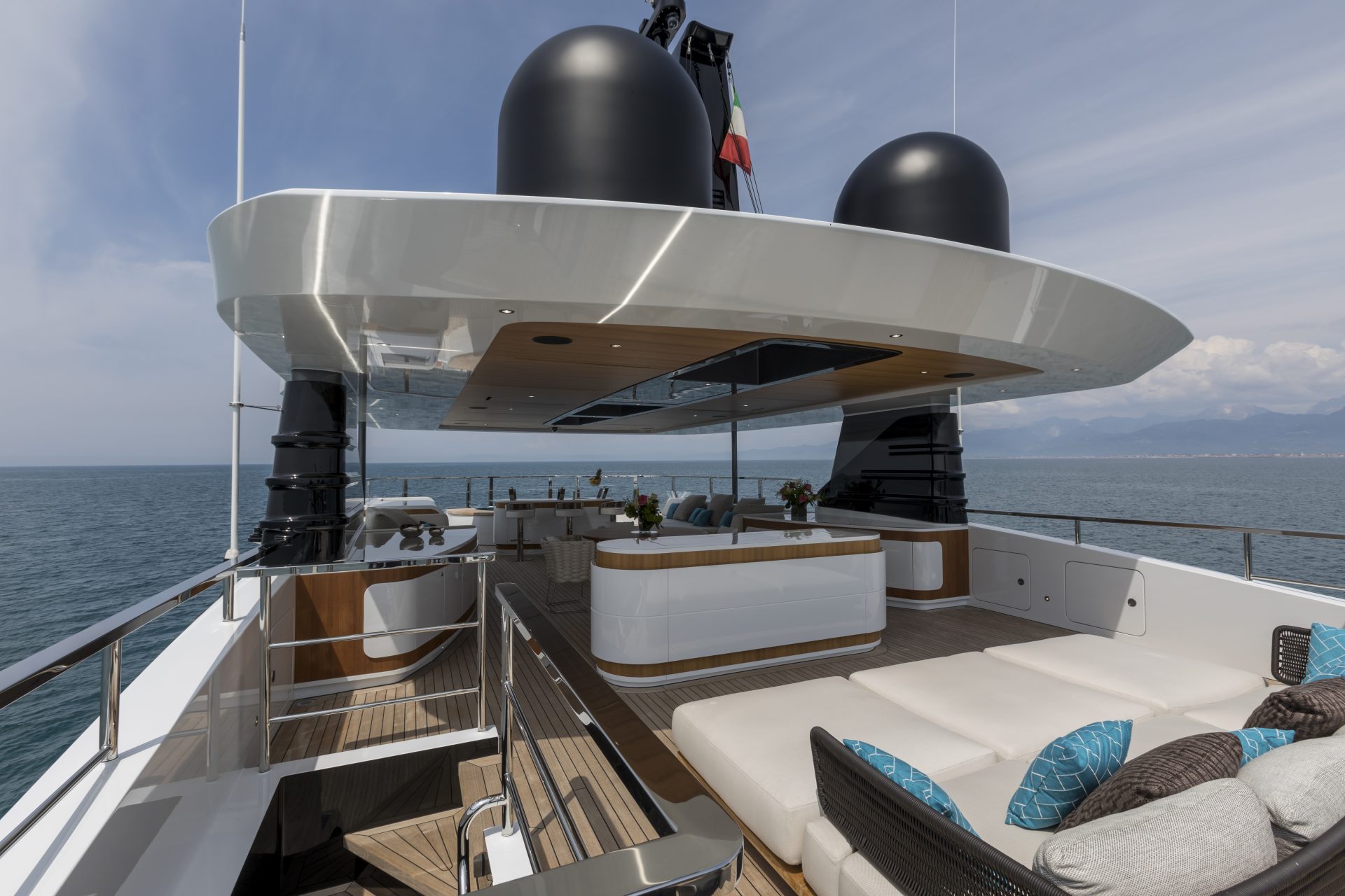 Luxurious Mangusta yacht deck with ocean view