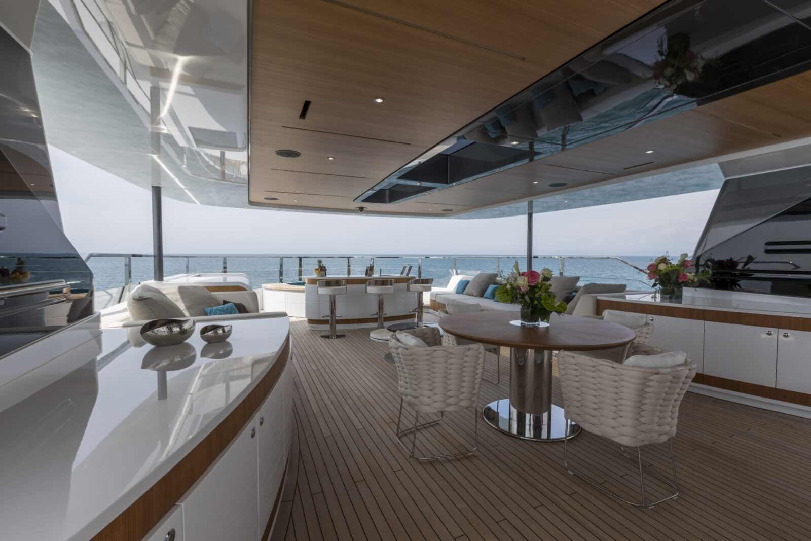 Luxurious deck area of Mangusta Yachts.