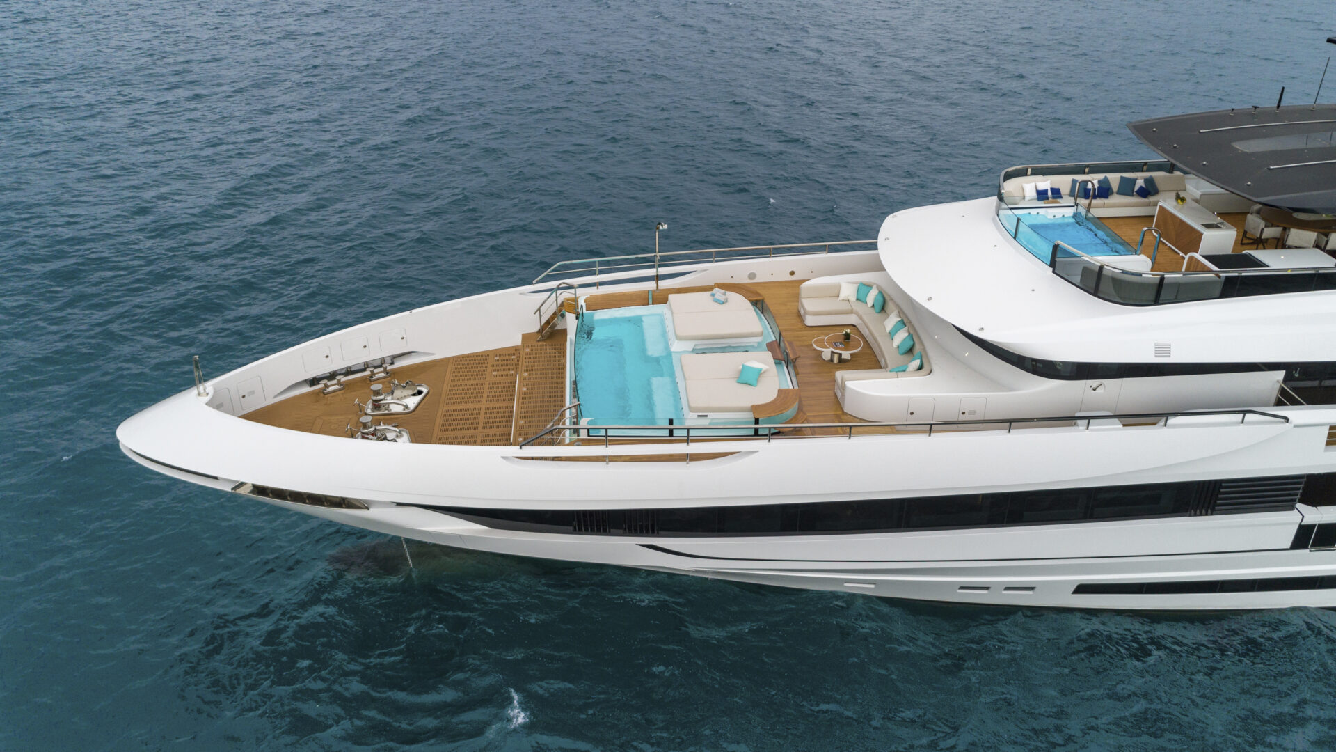 Luxurious Mangusta yacht with pool on deck
