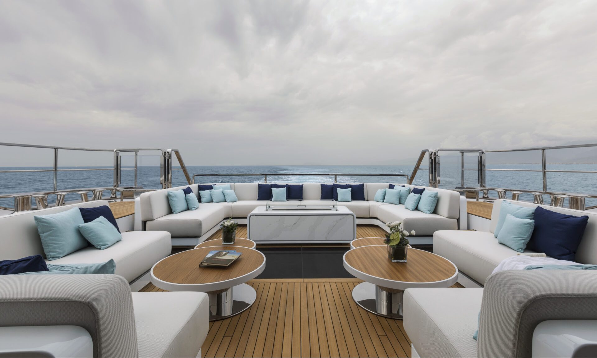 Luxurious Mangusta Yachts deck with ocean view