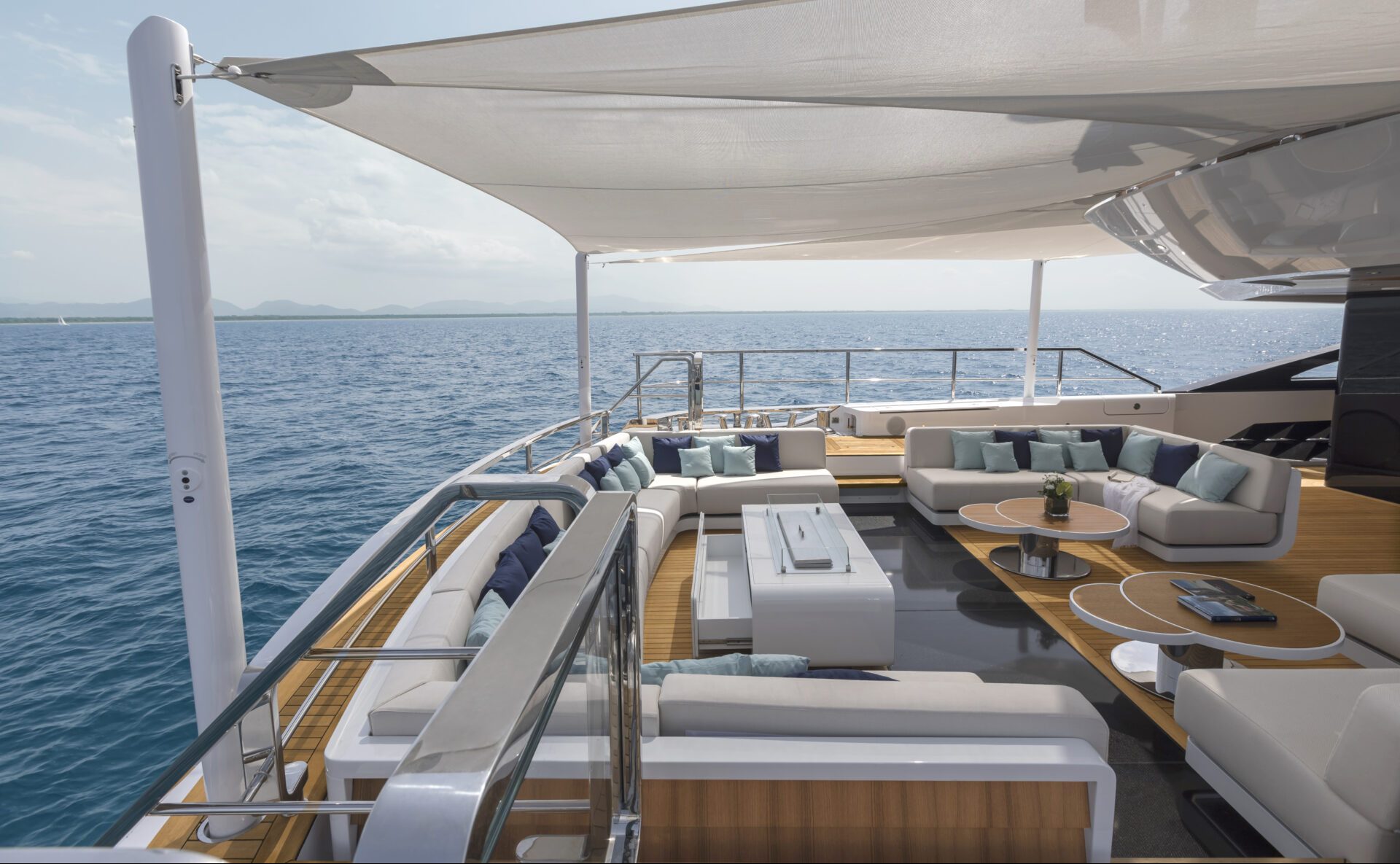 Luxury yacht outdoor lounge with ocean view