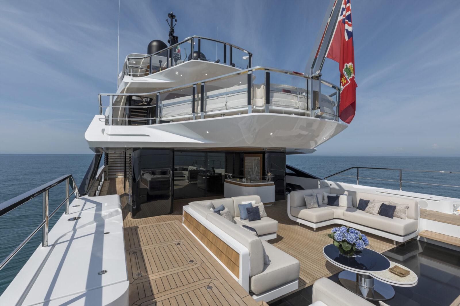 Luxurious deck of Mangusta Yacht at sea