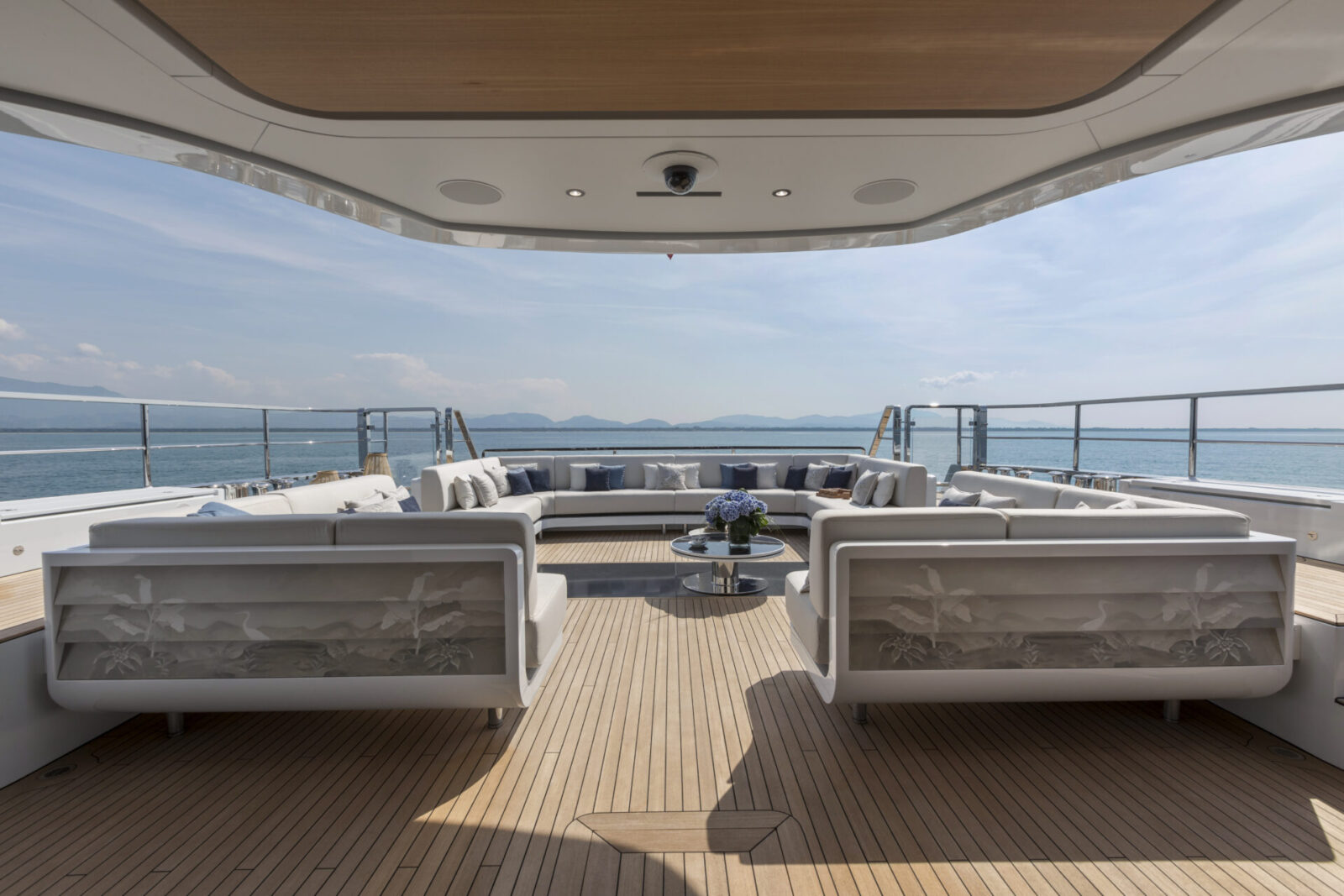 Luxury seating area on Mangusta Yachts deck