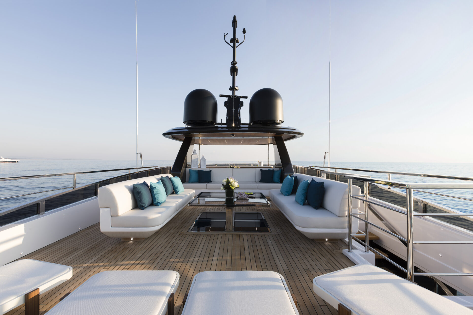Spacious deck of Mangusta Yachts with sea view