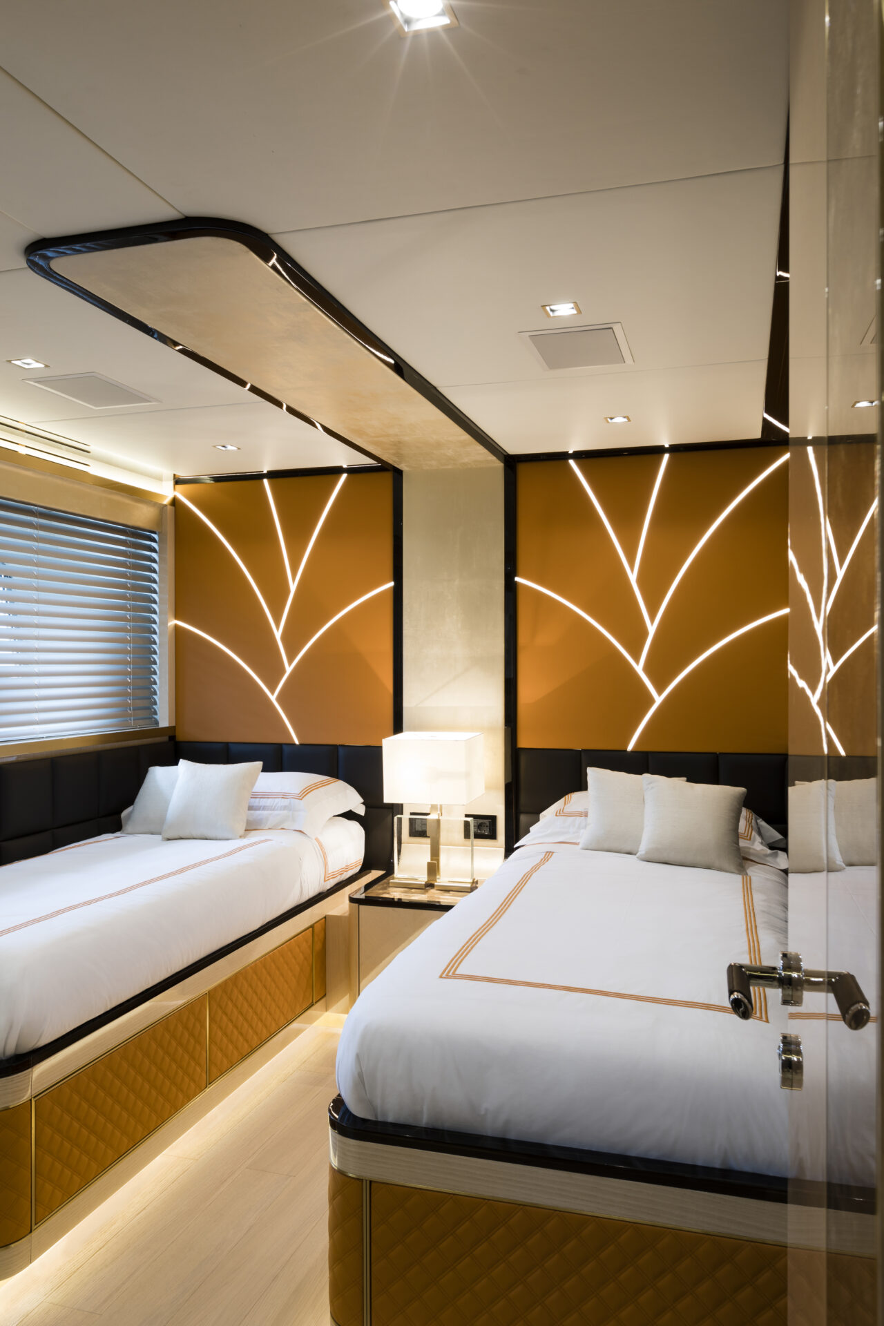 Luxury Mangusta yacht cabin interior design