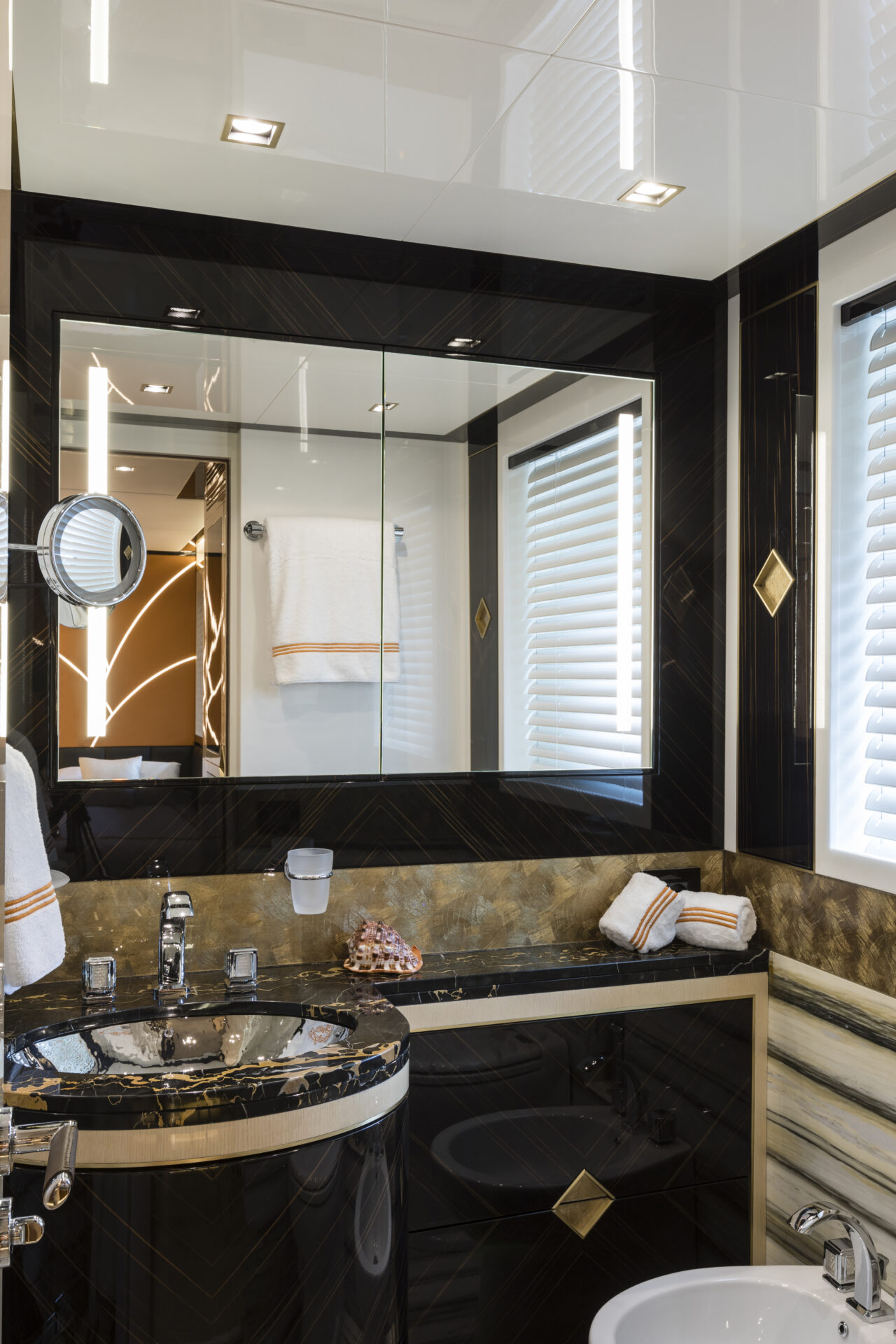 Luxurious yacht bathroom with elegant fixtures