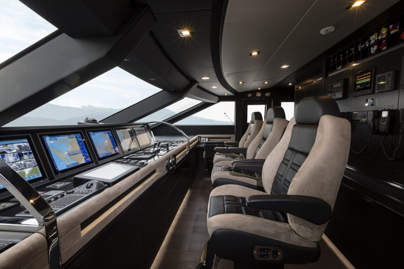 Luxurious Mangusta yacht helm station interior