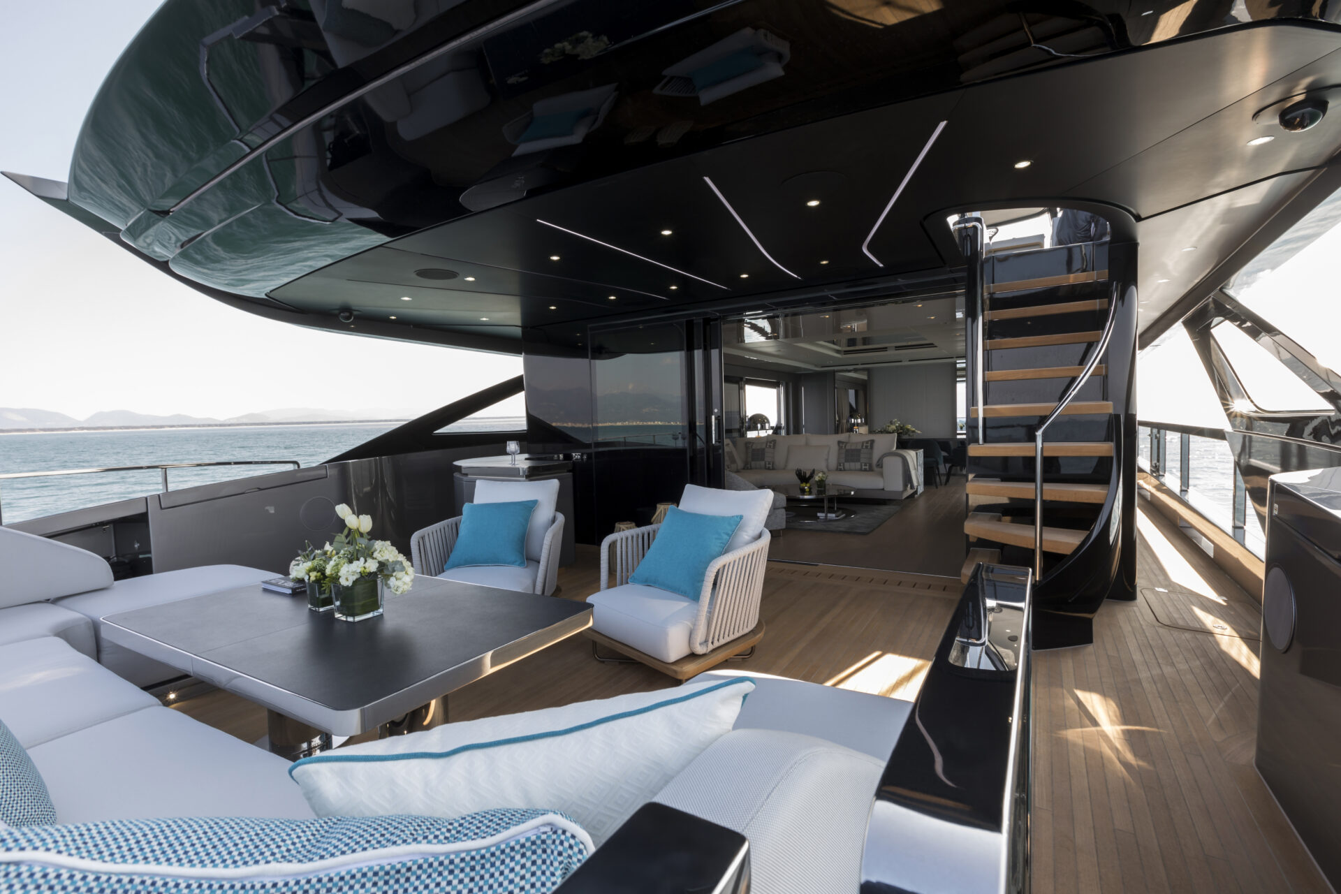 Mangusta Yachts luxury deck with seating area