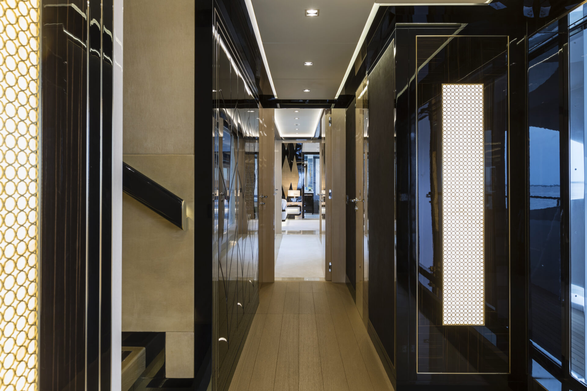 Luxurious yacht interior hallway design