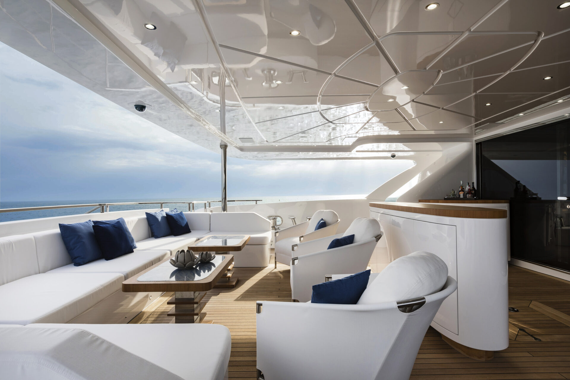 Luxurious Mangusta Yachts deck with sea view