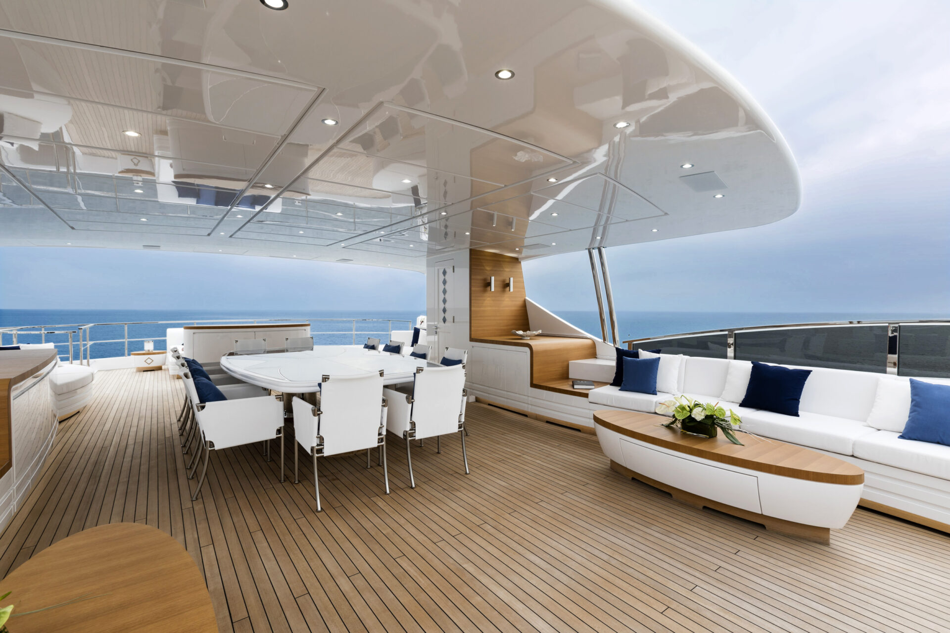 Luxurious Mangusta yacht deck with ocean view