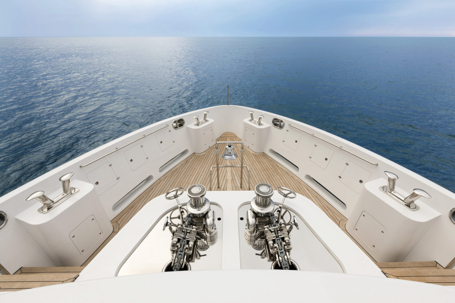 Yacht Mangusta bow detail on open sea