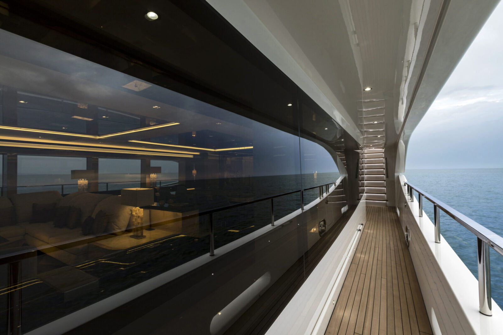 Mangusta Yachts luxury deck at sea.