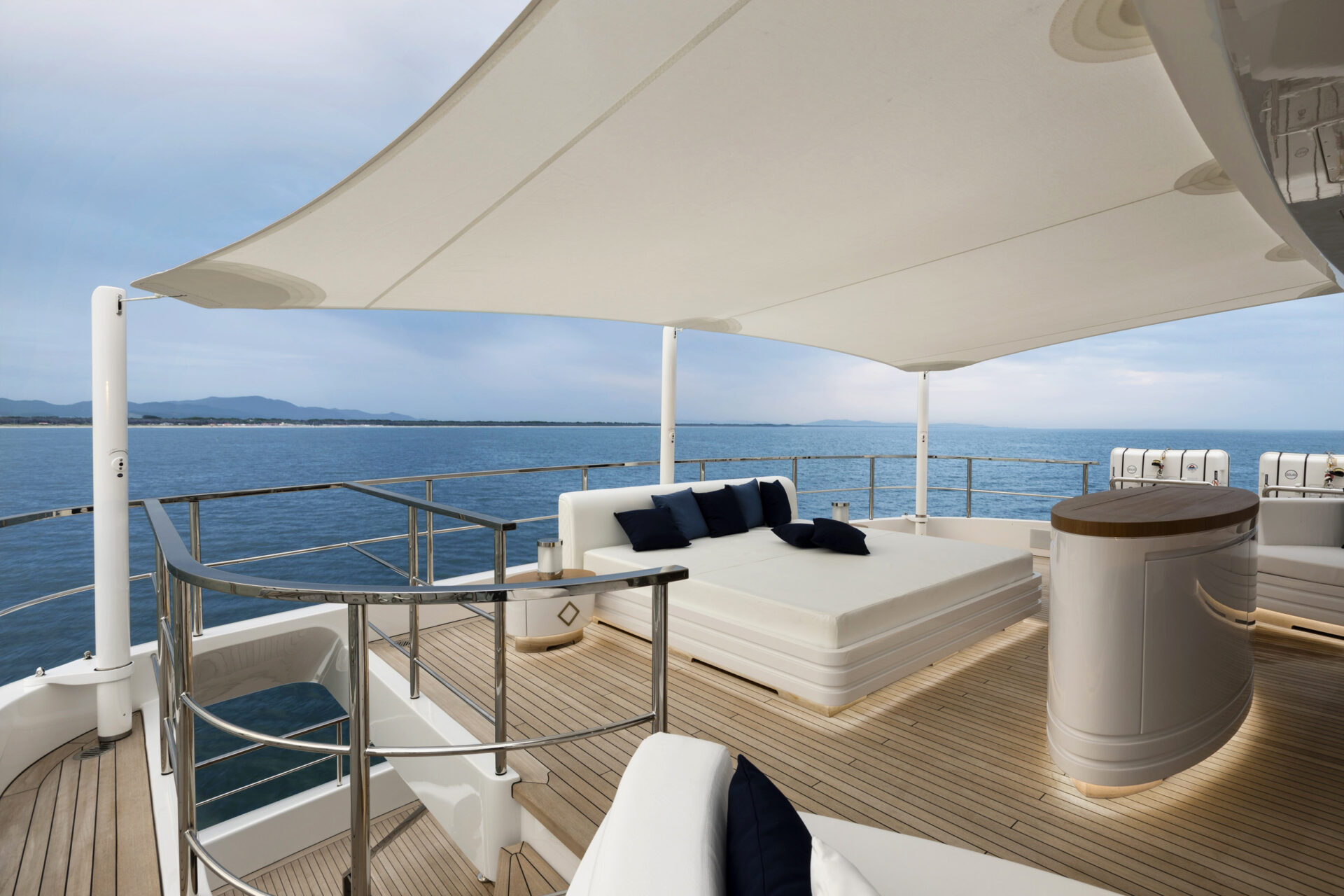 Luxurious yacht deck with modern seating area