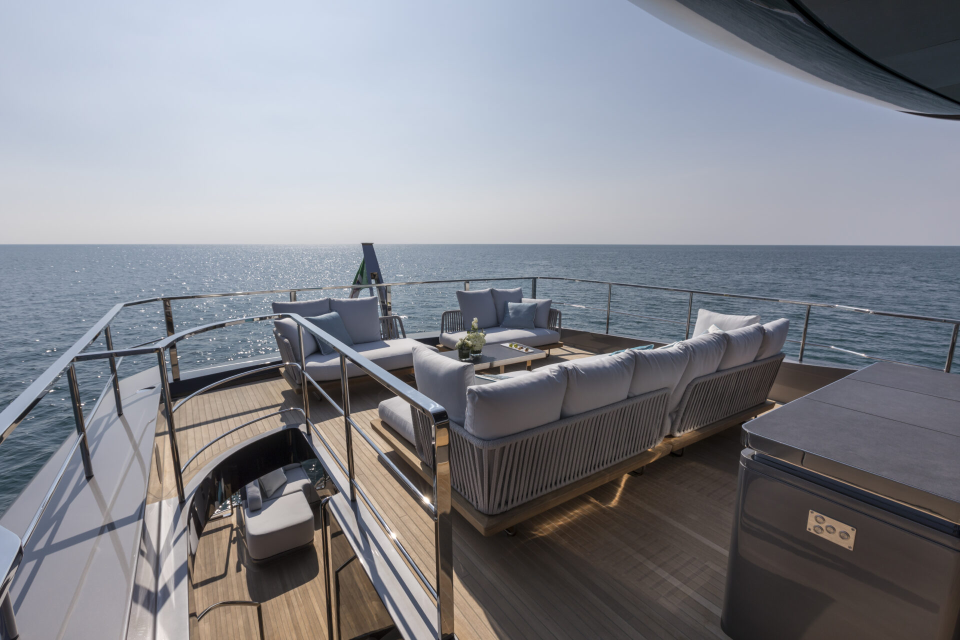 Luxurious Mangusta yacht deck with ocean view