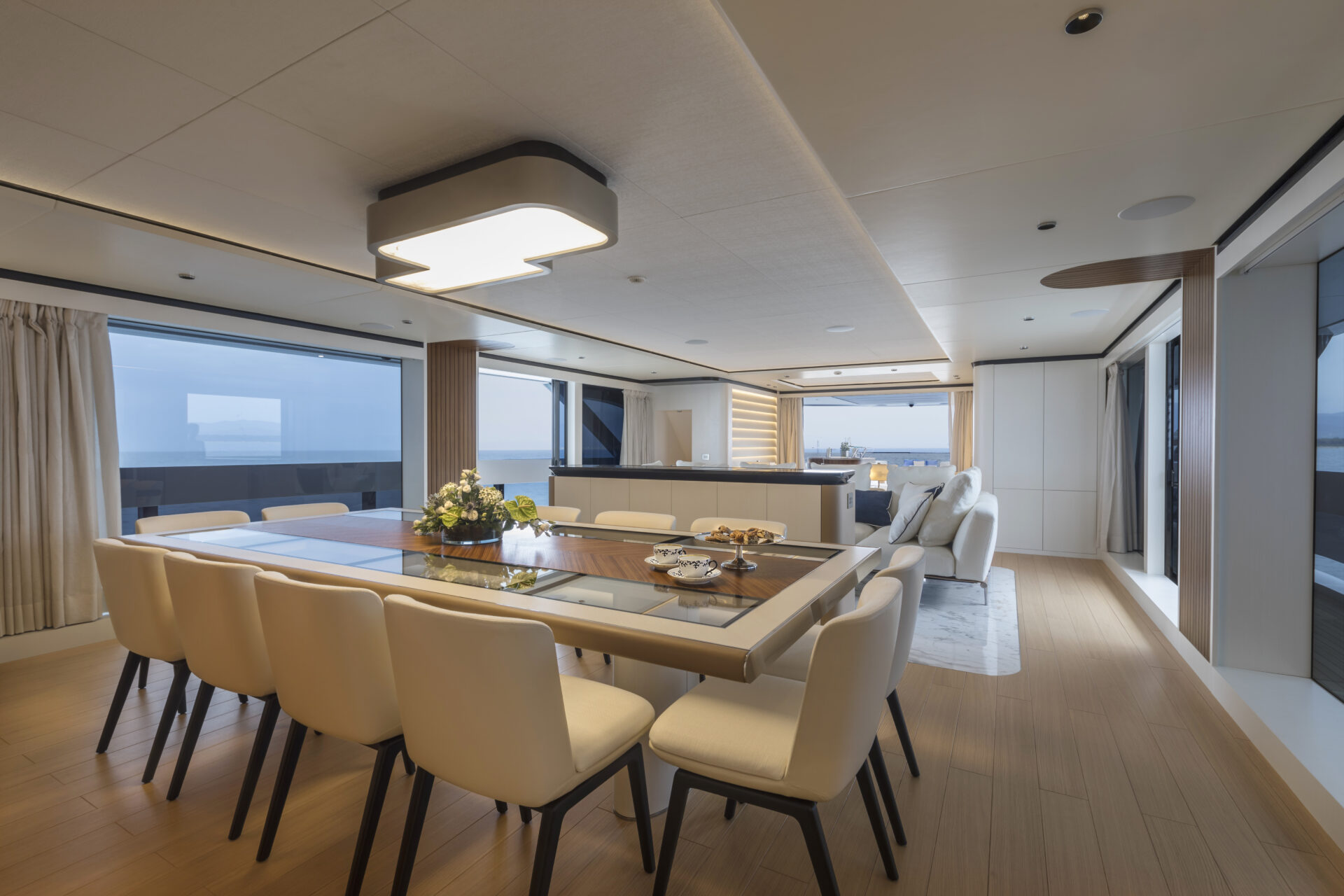 Luxury yacht dining area with ocean view