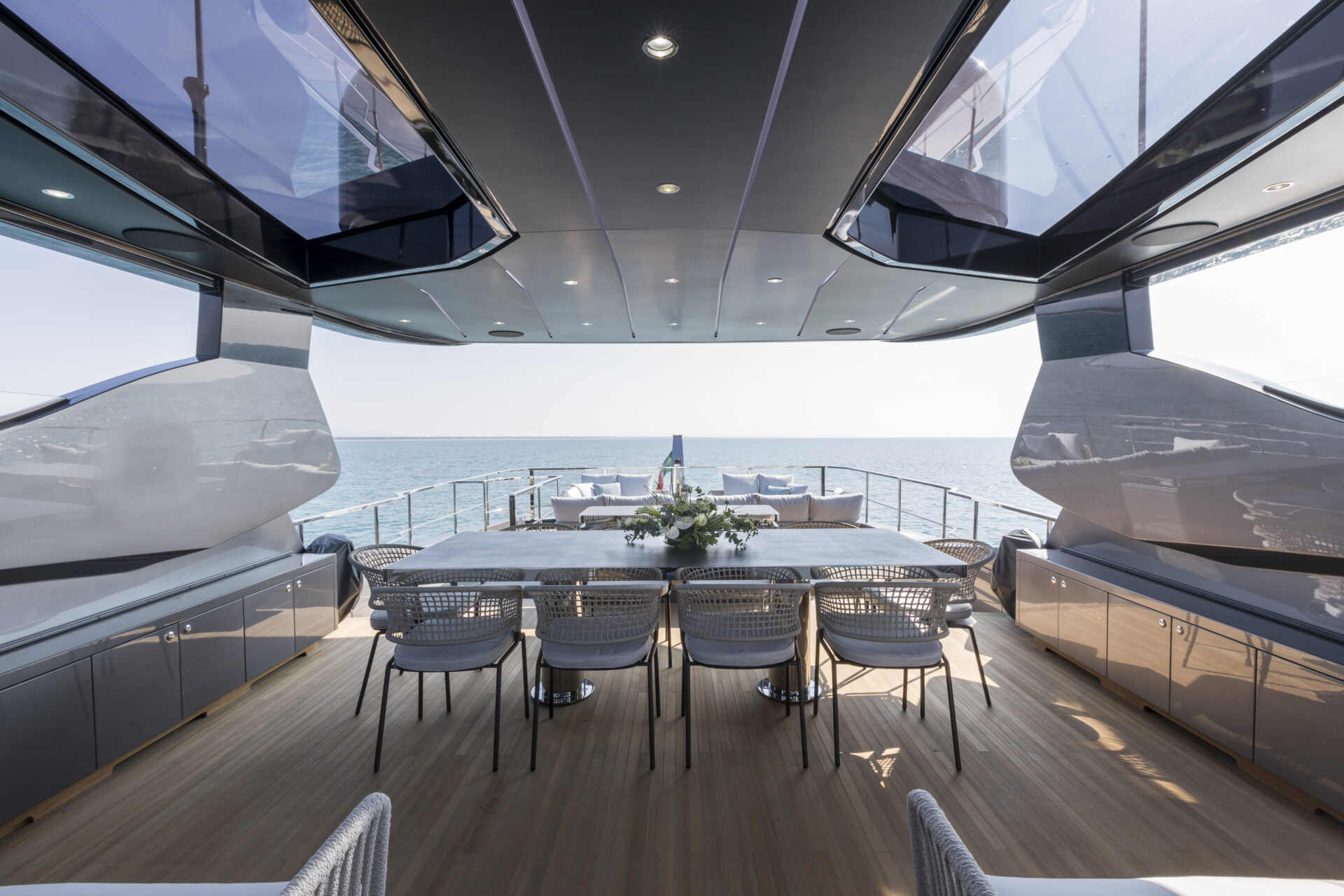 Mangusta Yachts luxury deck dining area