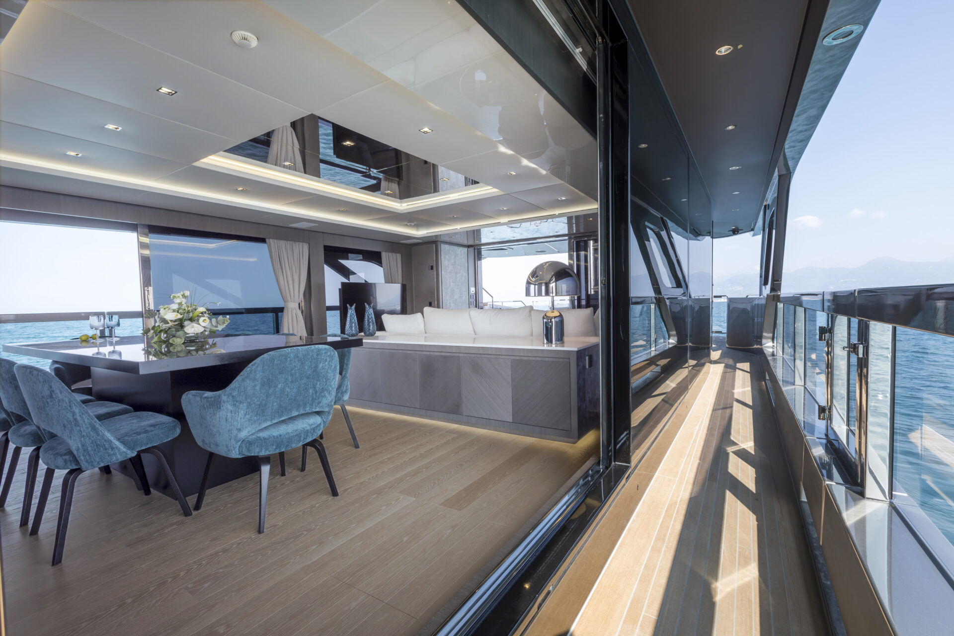 Luxurious Mangusta Yachts interior dining area