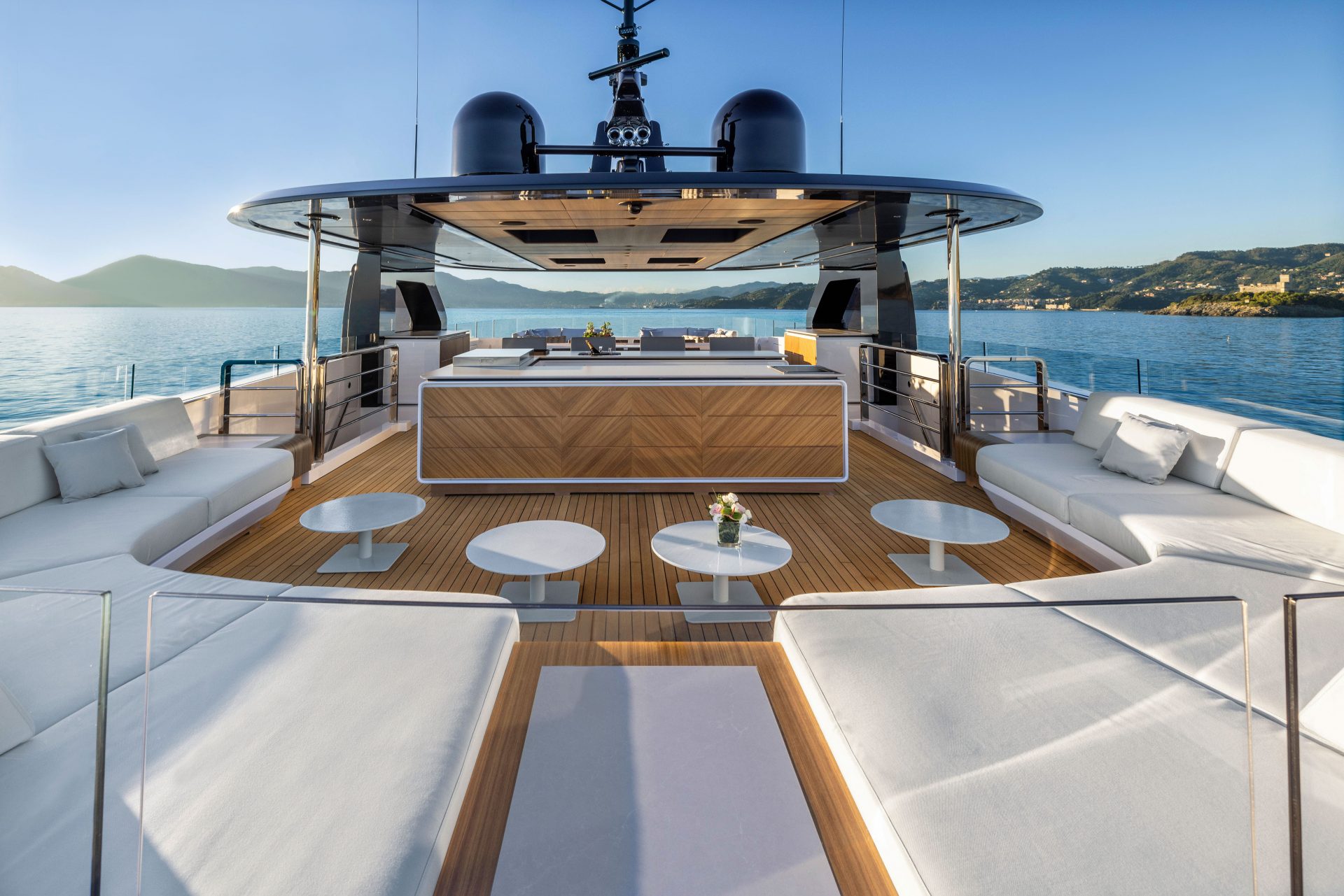 Luxurious Mangusta Yacht deck at sea