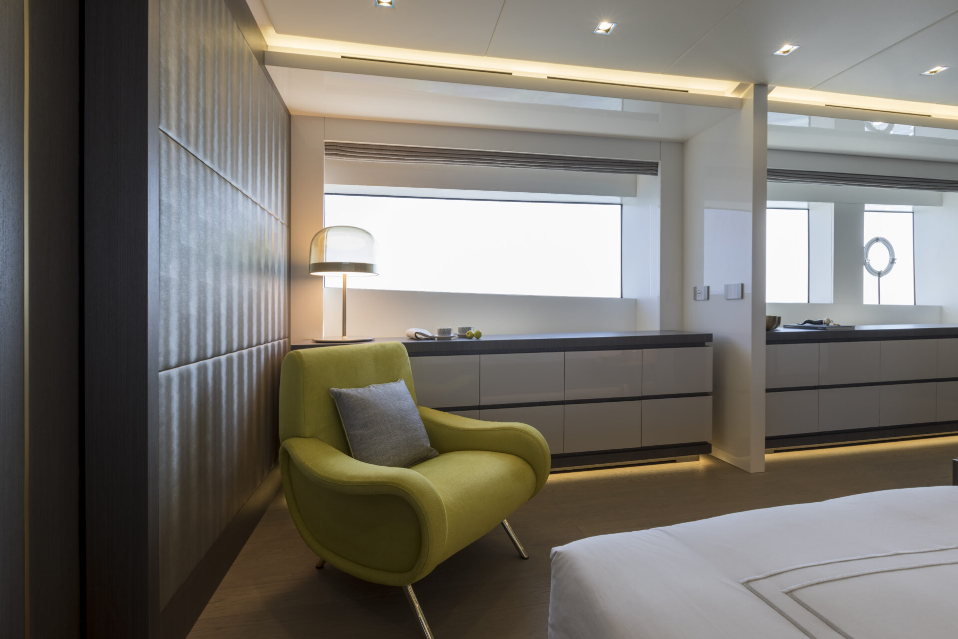 Luxurious yacht cabin with modern design elements