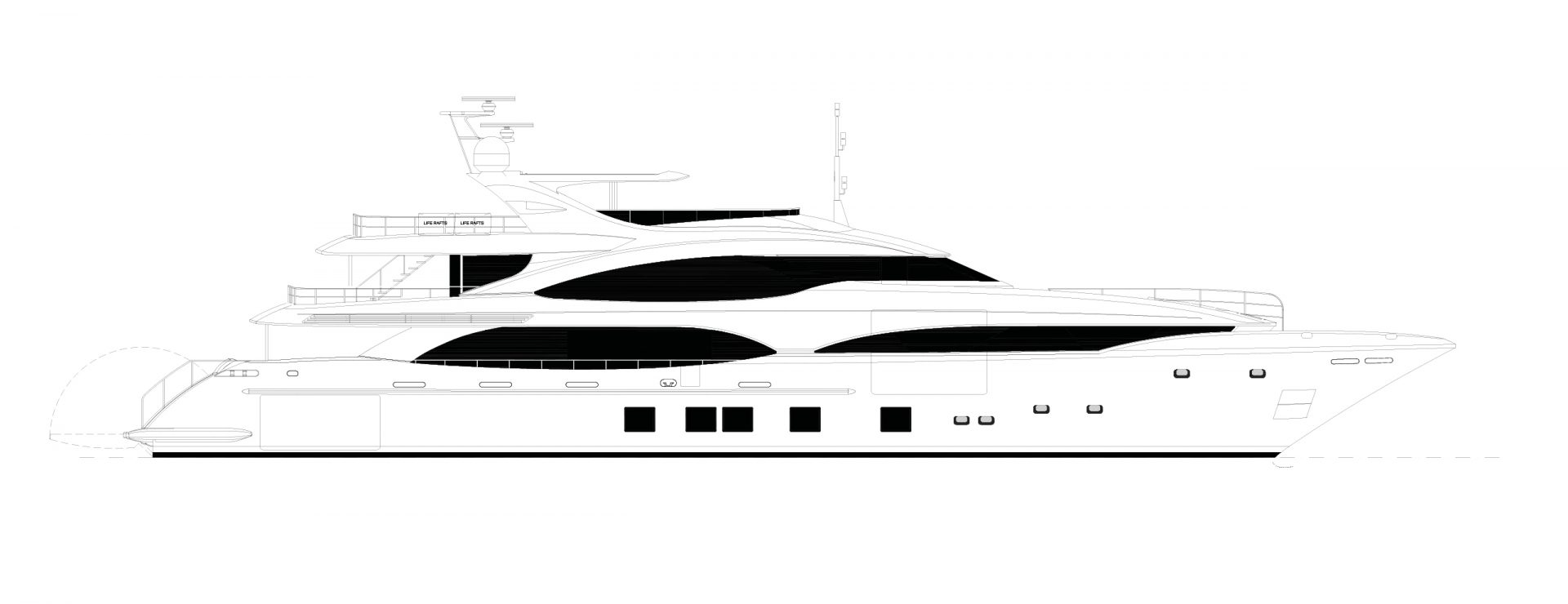 Mangusta yacht side profile blueprint