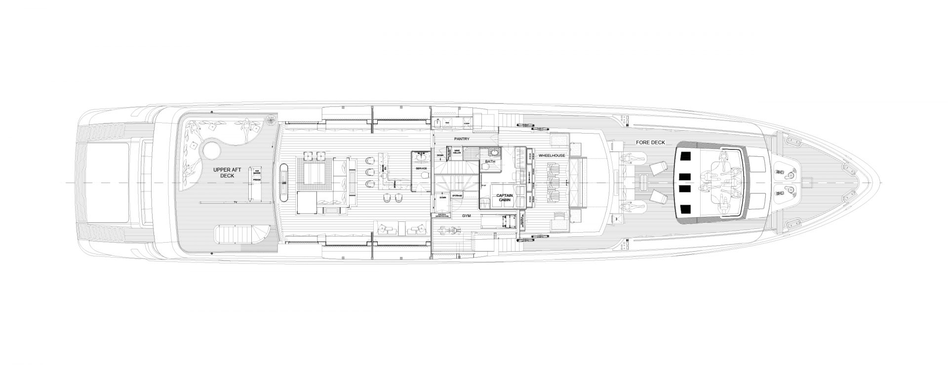 Mangusta Yachts upper aft deck layout plan
