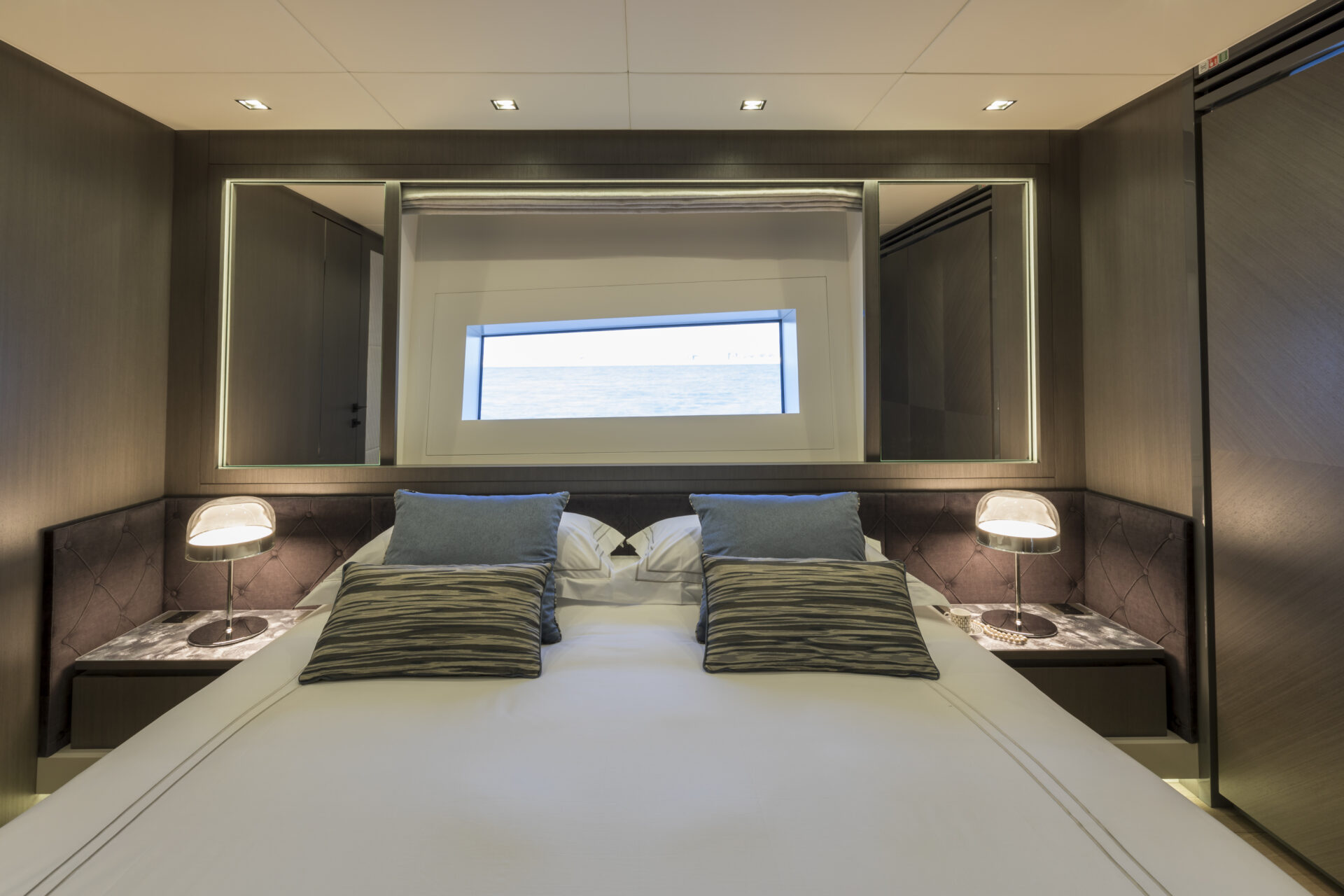 Luxurious Mangusta Yachts bedroom interior design