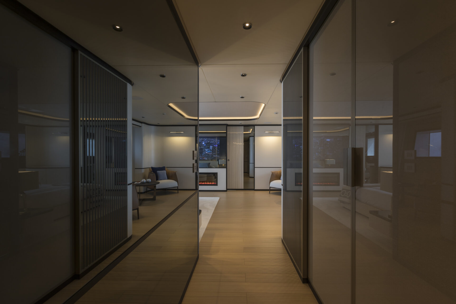 Luxurious Mangusta Yachts interior hallway