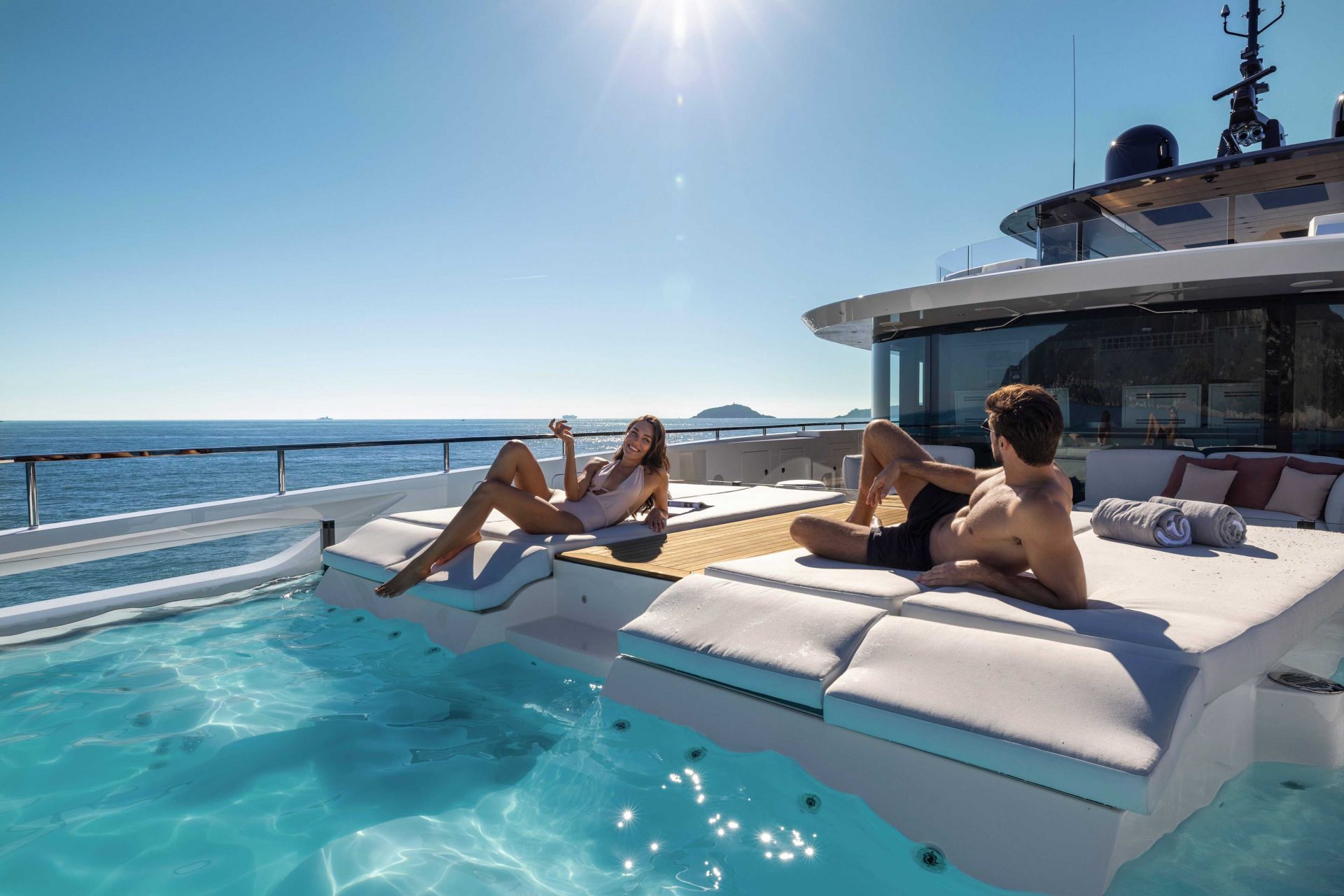 Luxury relaxation on Mangusta yacht deck