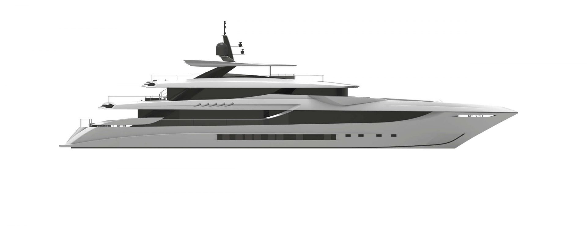 Yacht di lusso Mangusta, profilo elegante e moderno.