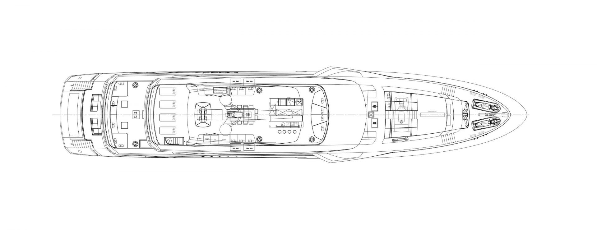 Pianta dettagliata yacht Mangusta dall'alto